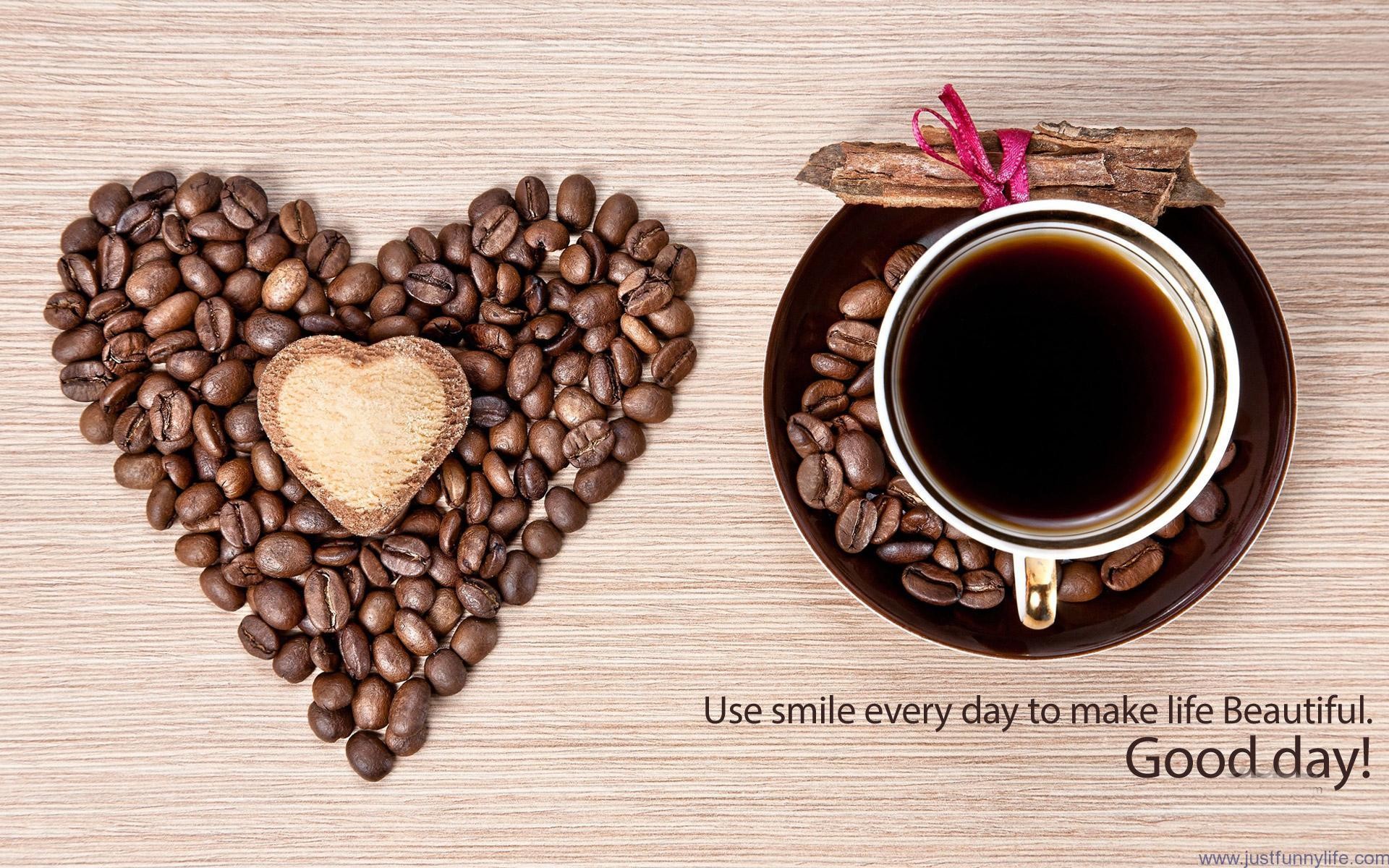 Good day, Cuore di chicchi, Tazza di caffè, Caffè, 1920x1200, sfondo per PC