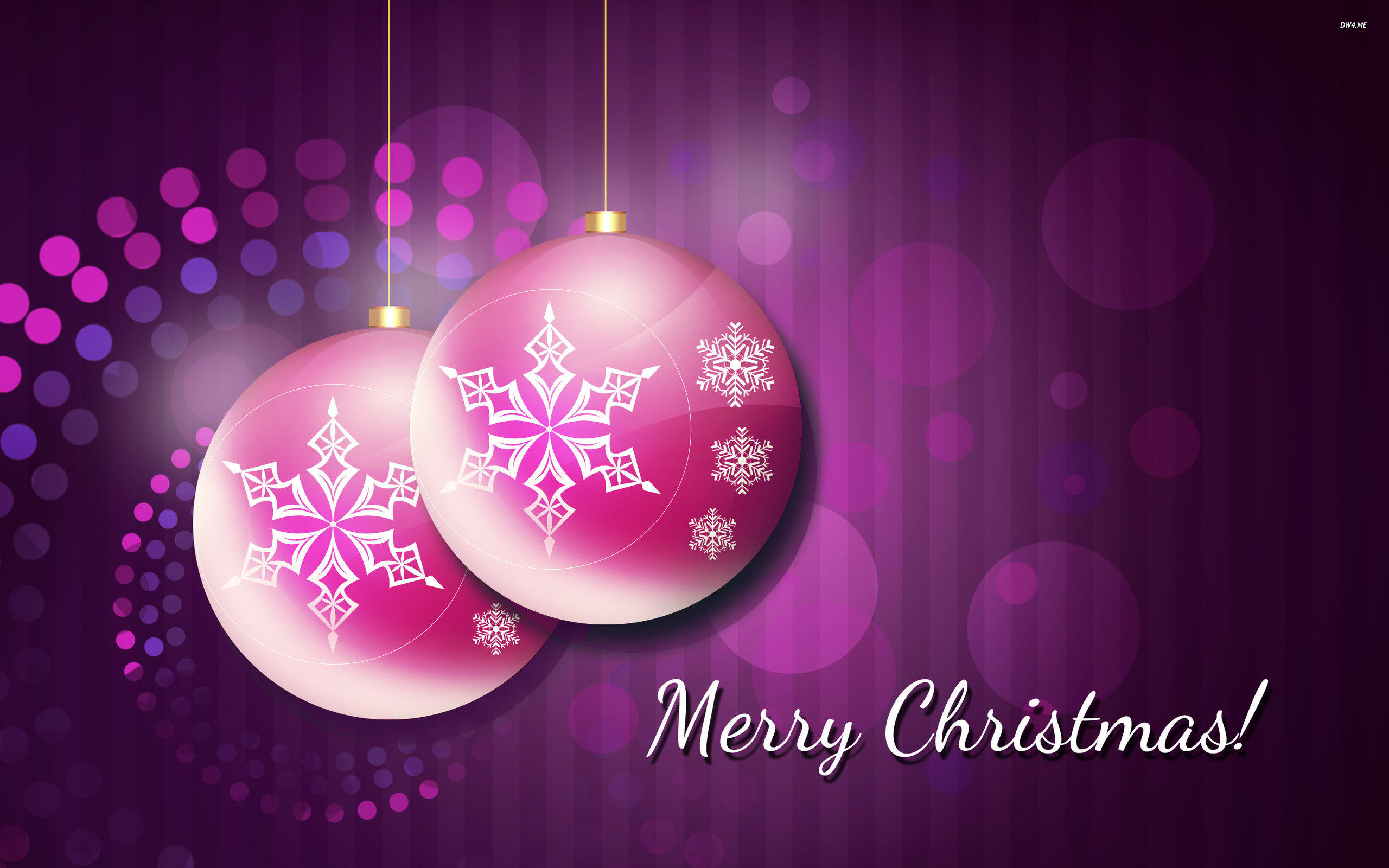 Palline rosa, Merry Christmas, Fiocchi di neve, Viola, Bokeh, 2560x1600, immagine di sfondo