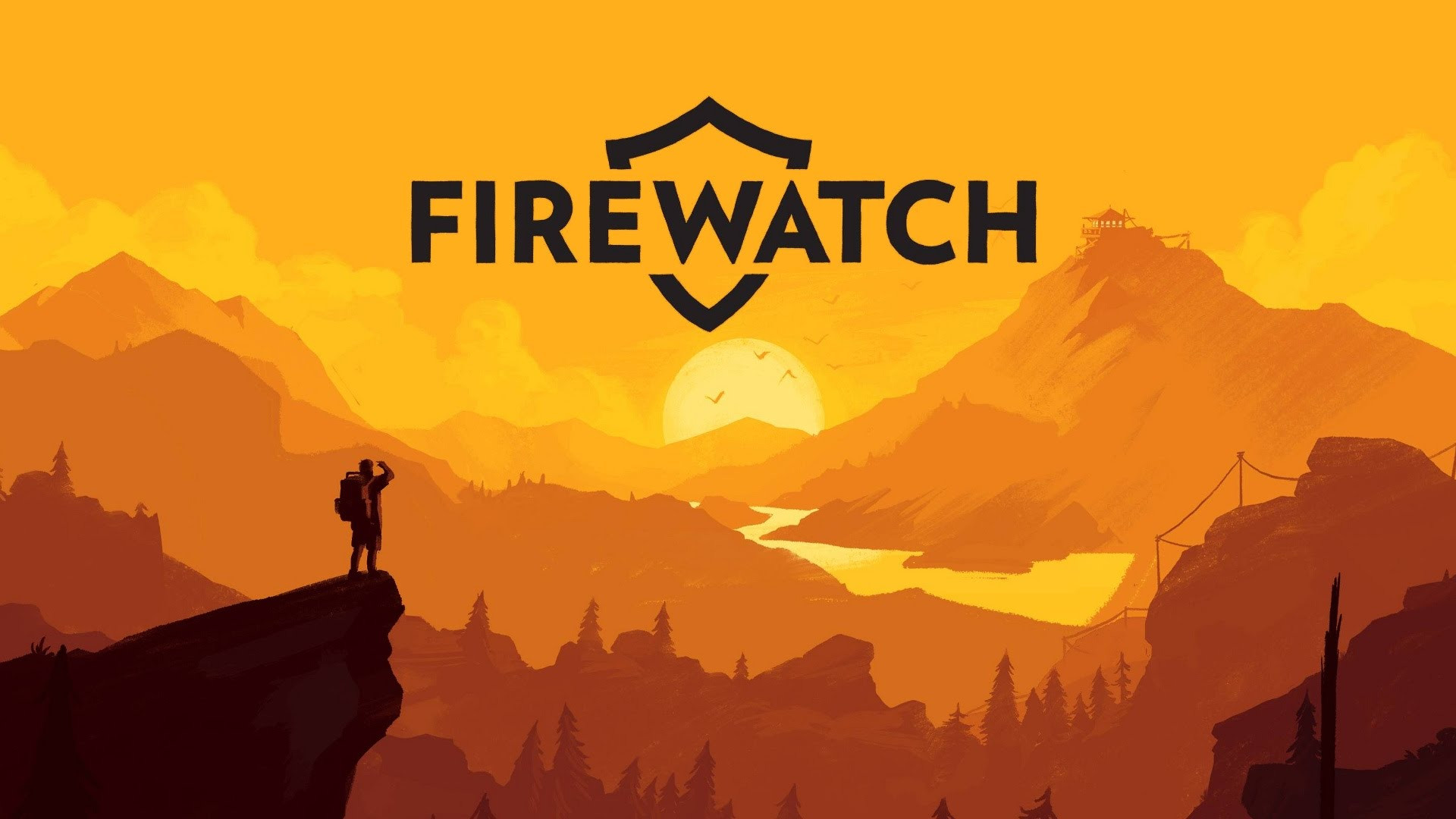 Firewatch, Logo, Escursionista, Arancione, 16:9 Full HD, sfondo widescreen