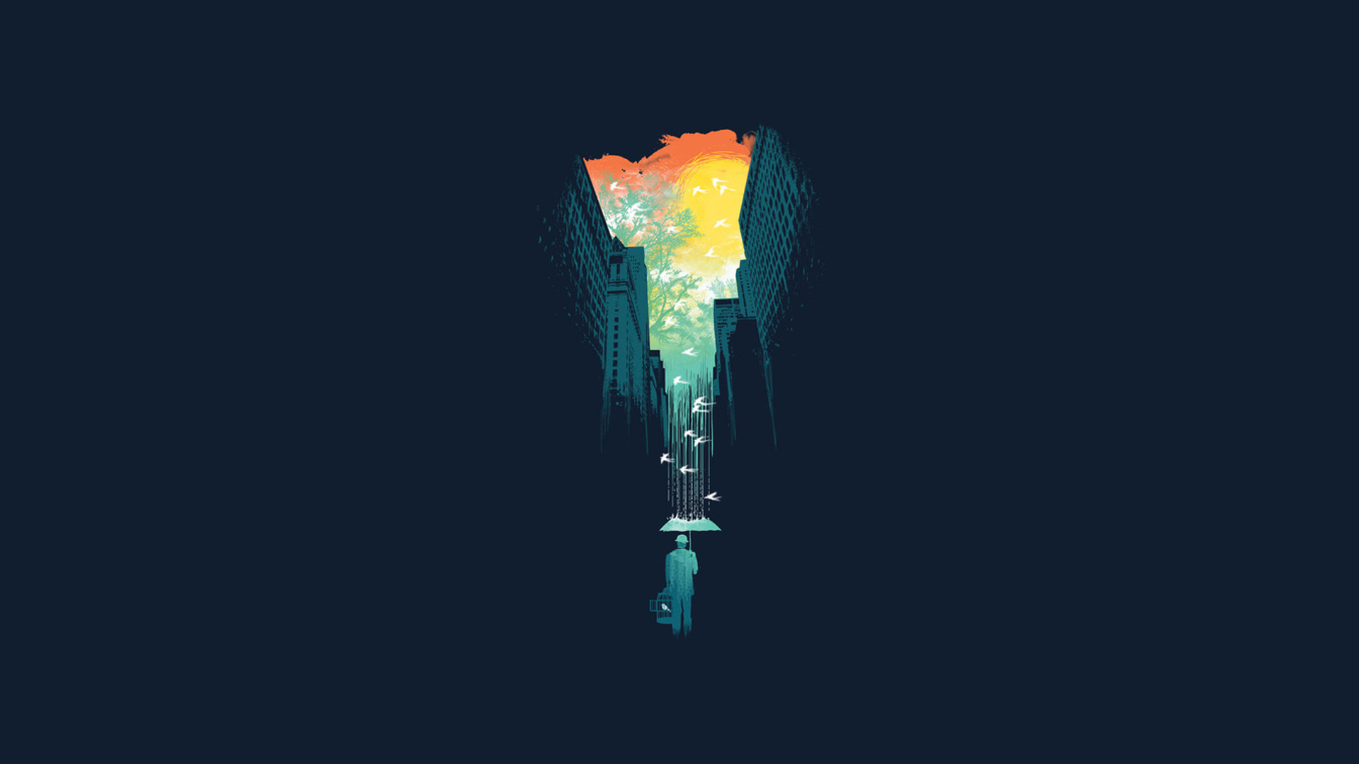 Illustrazione, Doppia esposizione, Sfondo scuro, Minimal, 16:9 Full HD, wallpaper widescreen