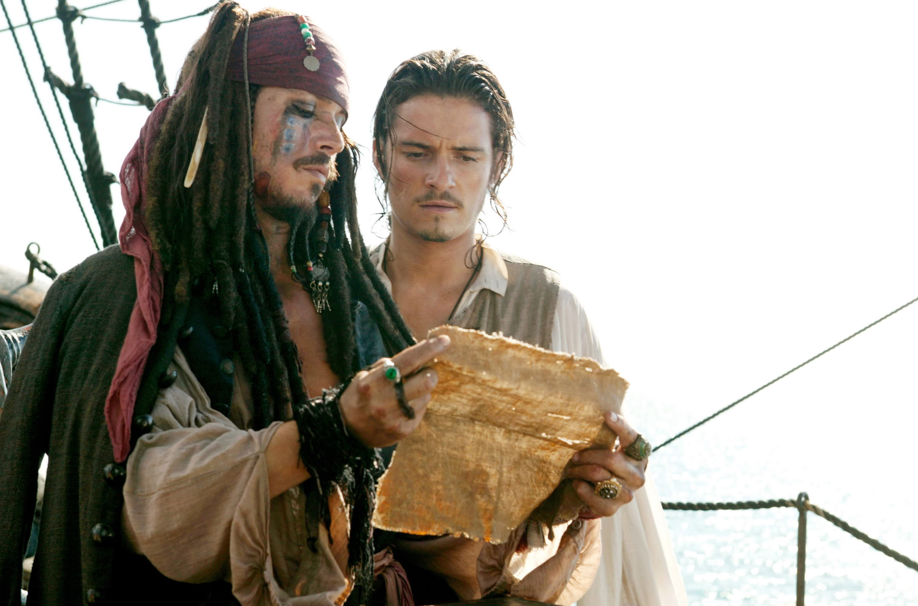 Jack Sparrow, Will Turner, Johnny Depp, Orlando Bloom, Mappa, 2K, sfondo desktop