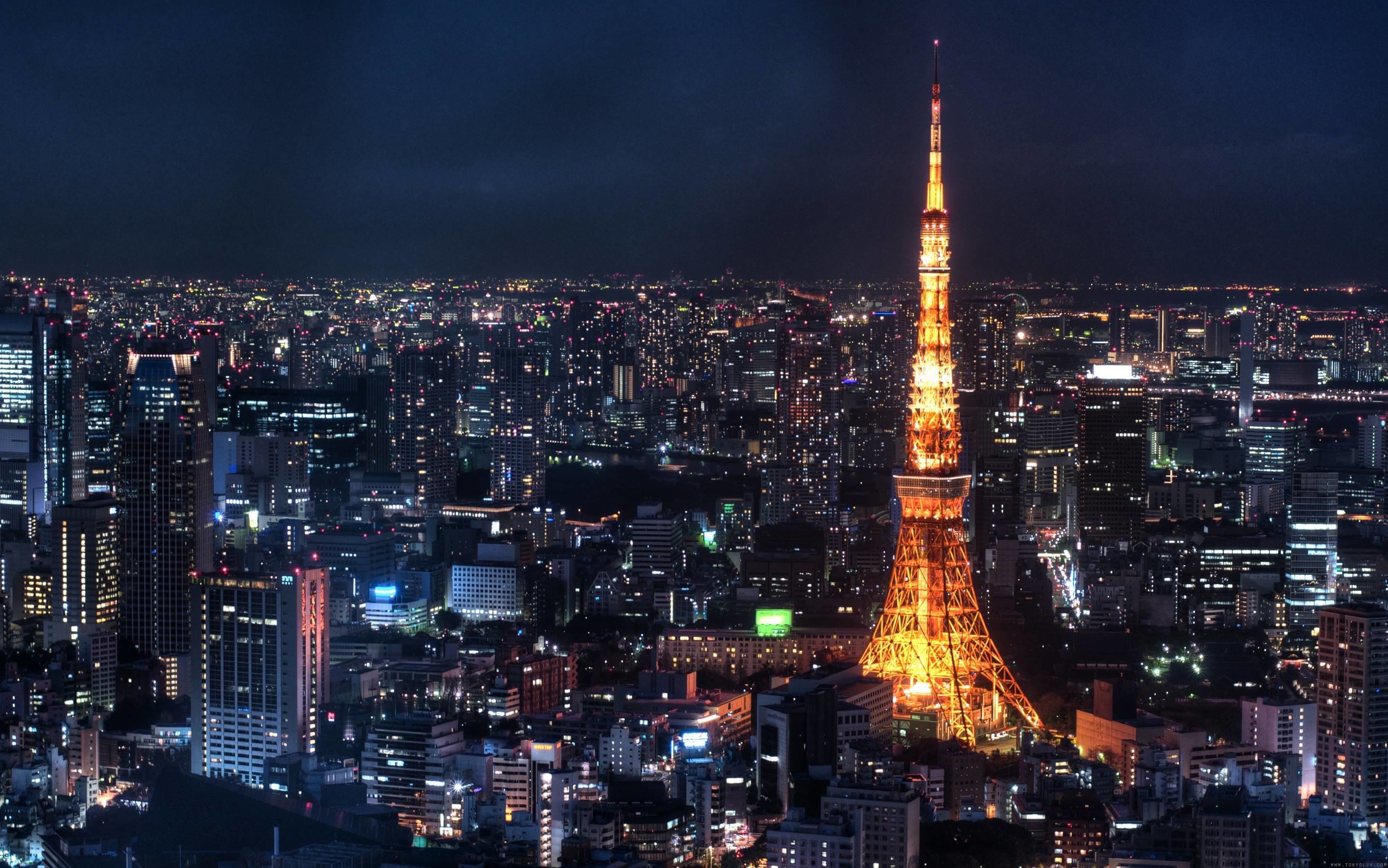 Tokyo Tower, Tokyo, Città di notte, Giappone, sfondo MacBook 2K