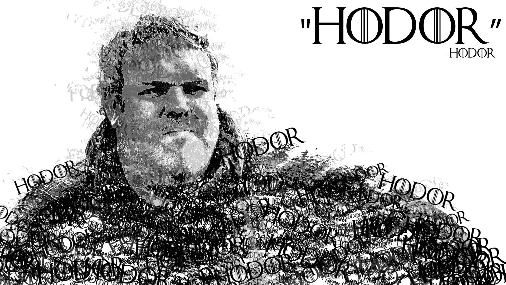 Hodor, Kristian Nairn, Il Trono di Spade, Tipografia, Bianco e nero, sfondo desktop Full HD