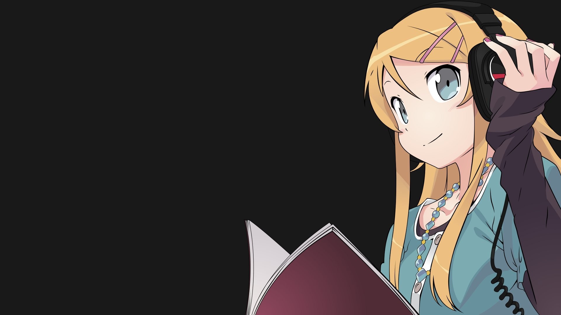 Kirino Kousaka, Oreimo, Cuffie, Sfondo nero, Full HD, wallpaper per PC