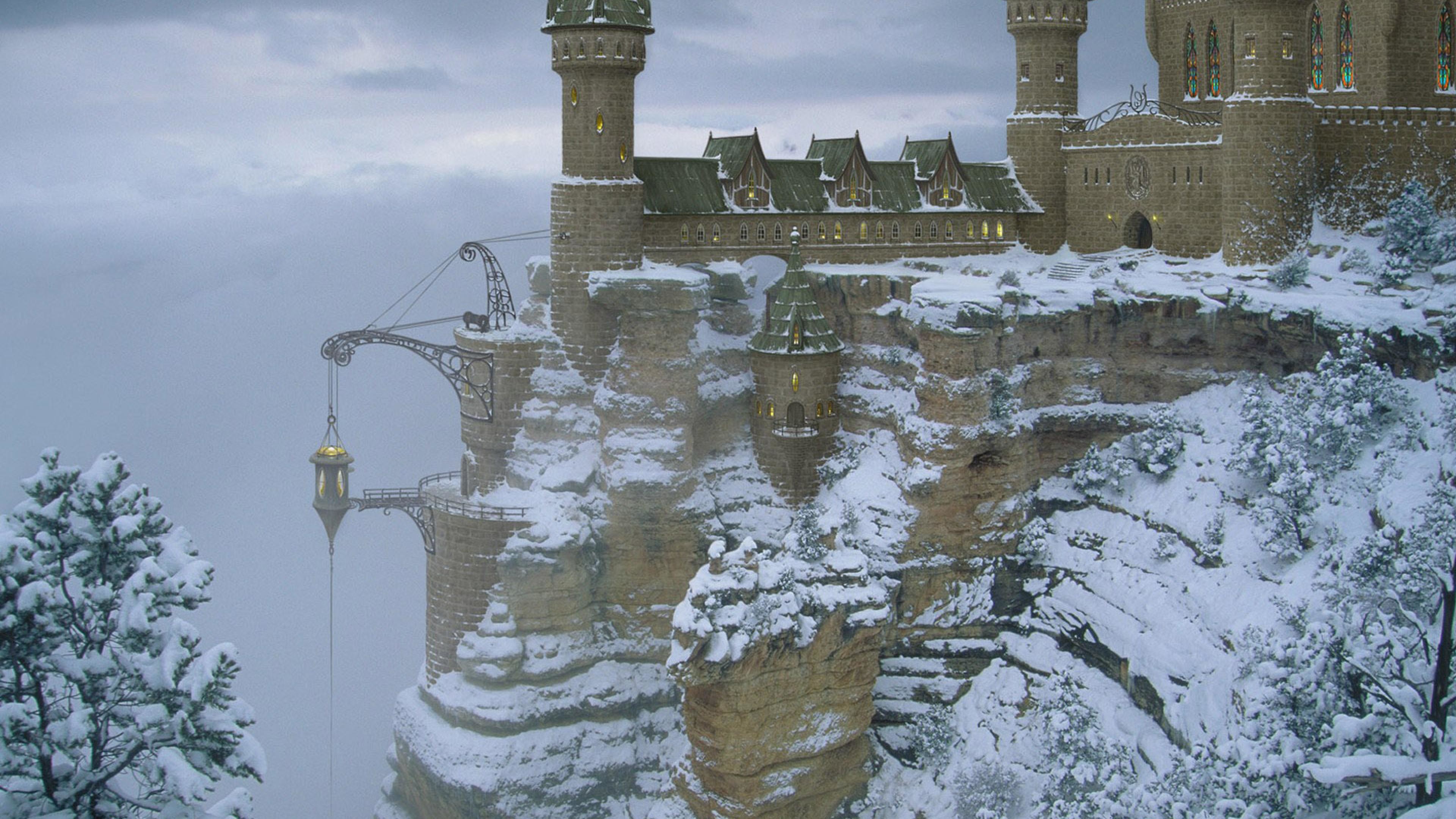 Castello di Hogwarts, Neve, Inverno, Modellino, 3840x2160, immagine di sfondo