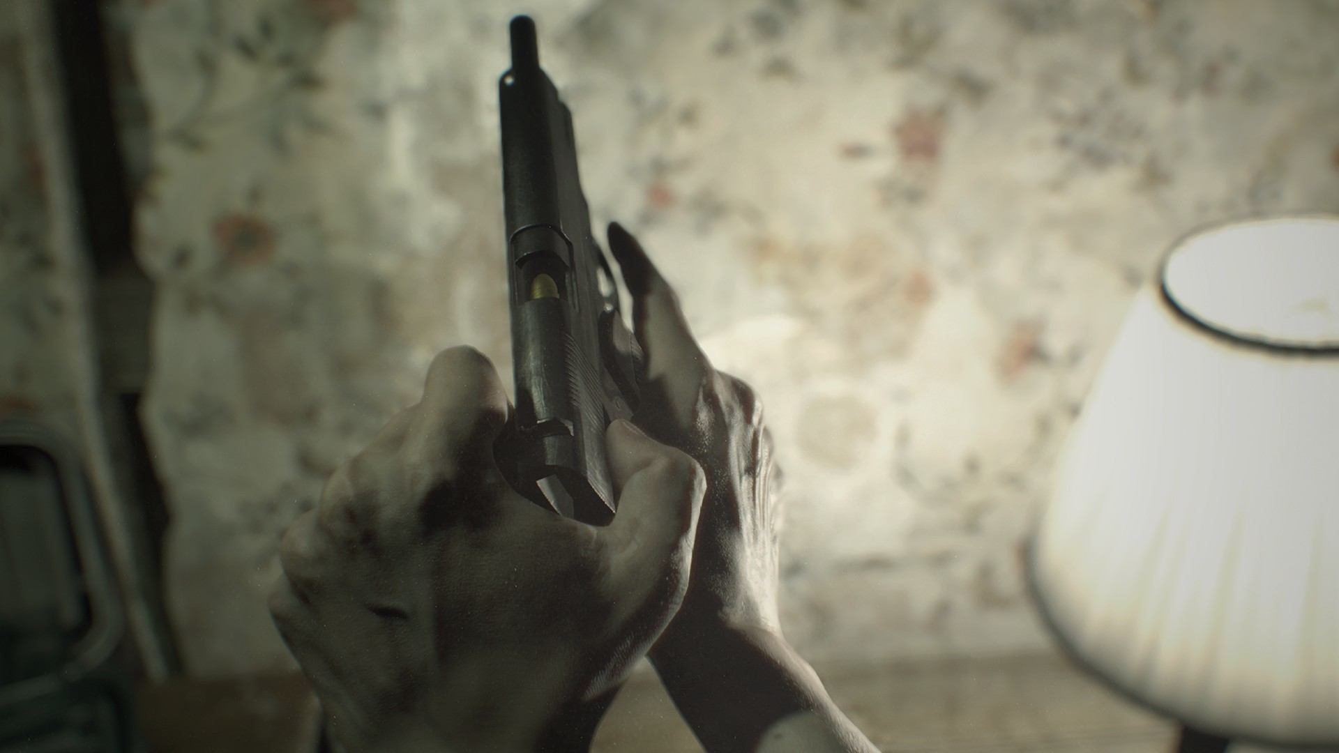 Resident Evil 7: Biohazard, Pistola, Mani, Lampada, Prima persona, sfondo Windows 11