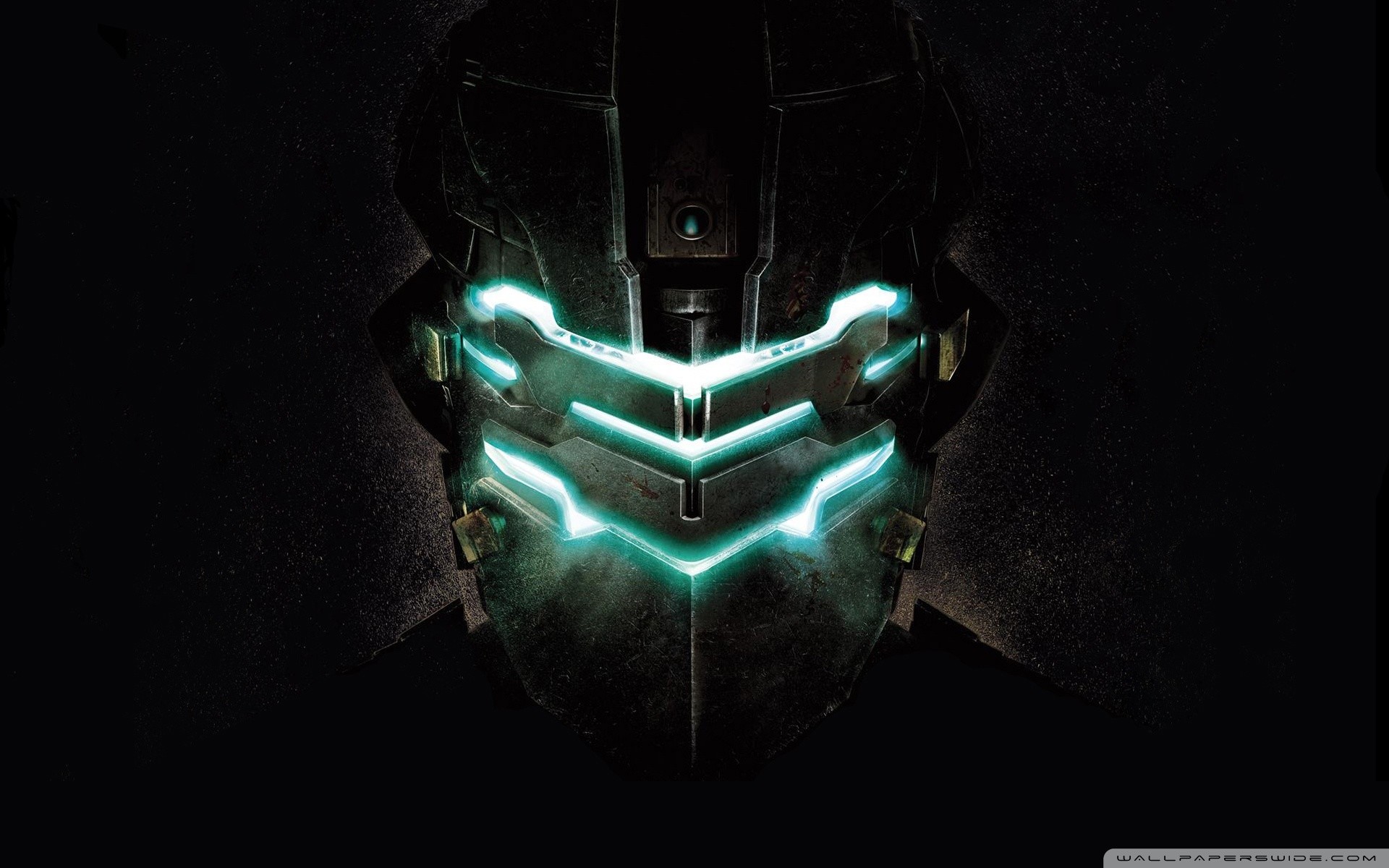 Isaac Clarke, Dead Space, Casco RIG, Luce ciano, Sfondo nero, 16:10 Full HD, wallpaper widescreen