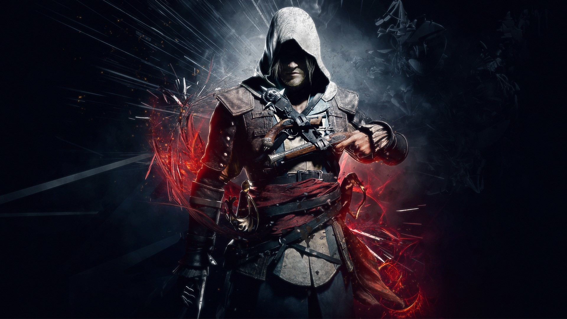 Edward Kenway, Assassin's Creed IV: Black Flag, Rosso, Sfondo scuro, wallpaper Windows 11