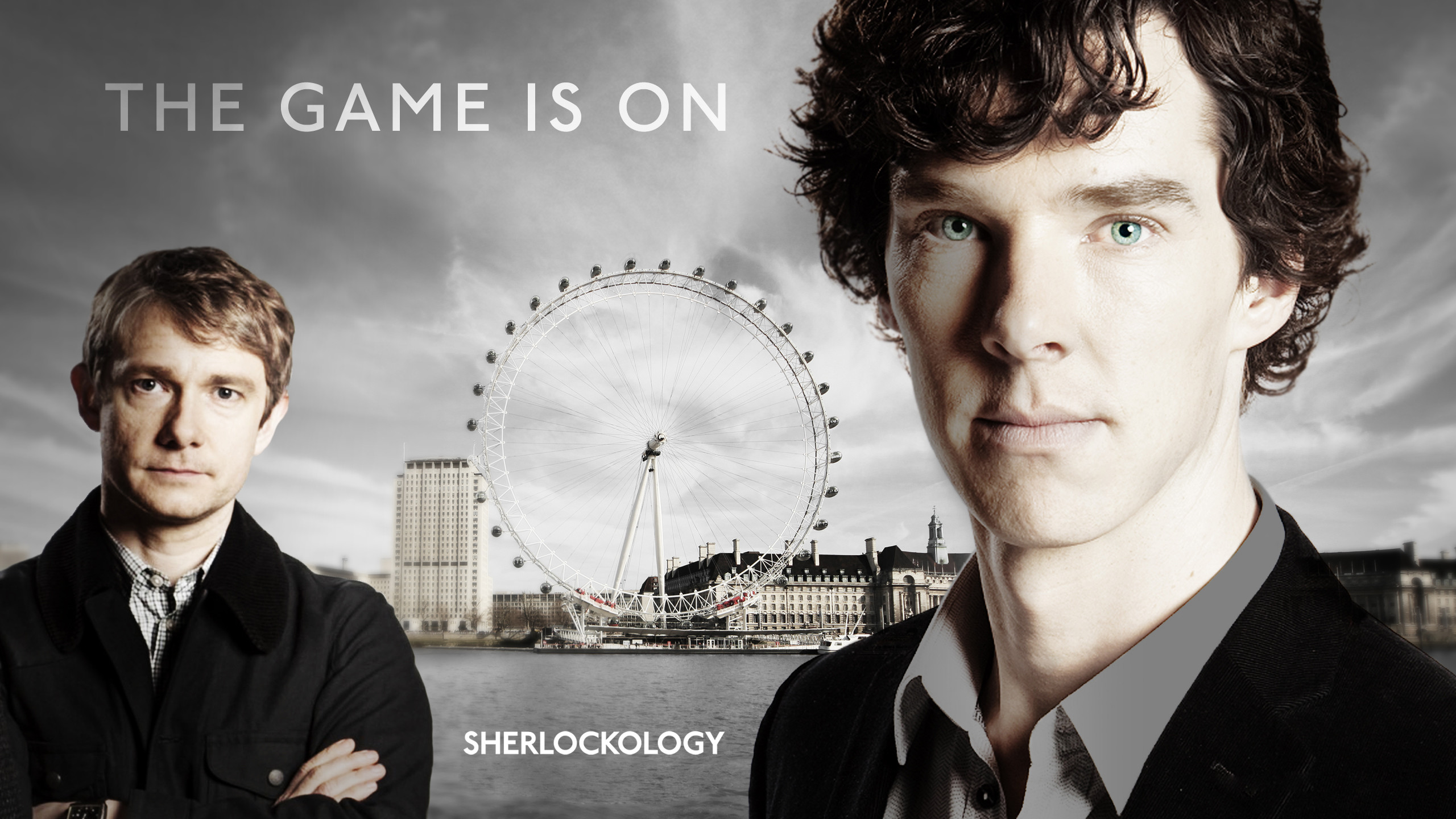 Sherlock, Benedict Cumberbatch, Martin Freeman, The Game Is On, London Eye, Londra, sfondo 2K