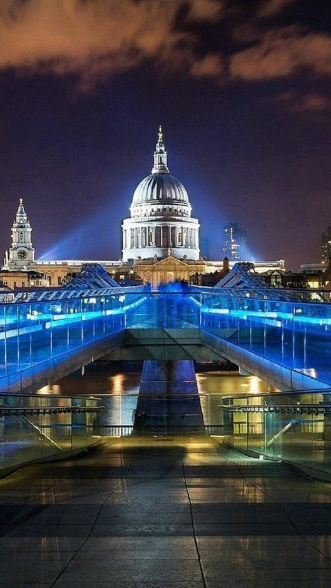 Cattedrale di San Paolo, Millennium Bridge, Londra, Notte, sfondo iPhone 6 Plus verticale