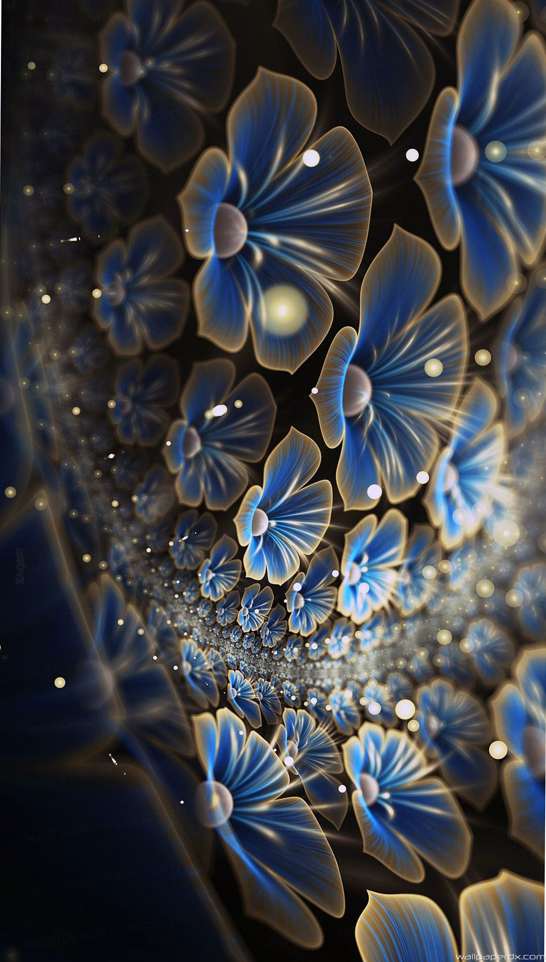 Frattale, Fiori blu, Arte digitale, sfondo schermata di blocco Android