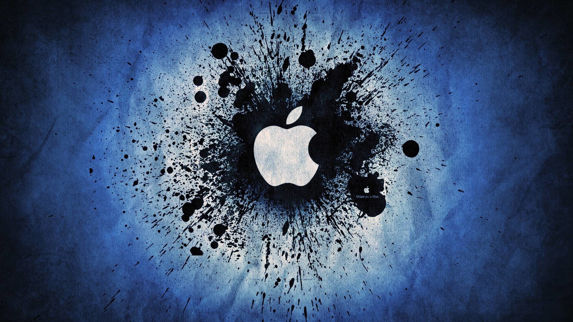 Logo Apple, Schizzi di inchiostro, Blu, Full HD, immagine di sfondo MacBook