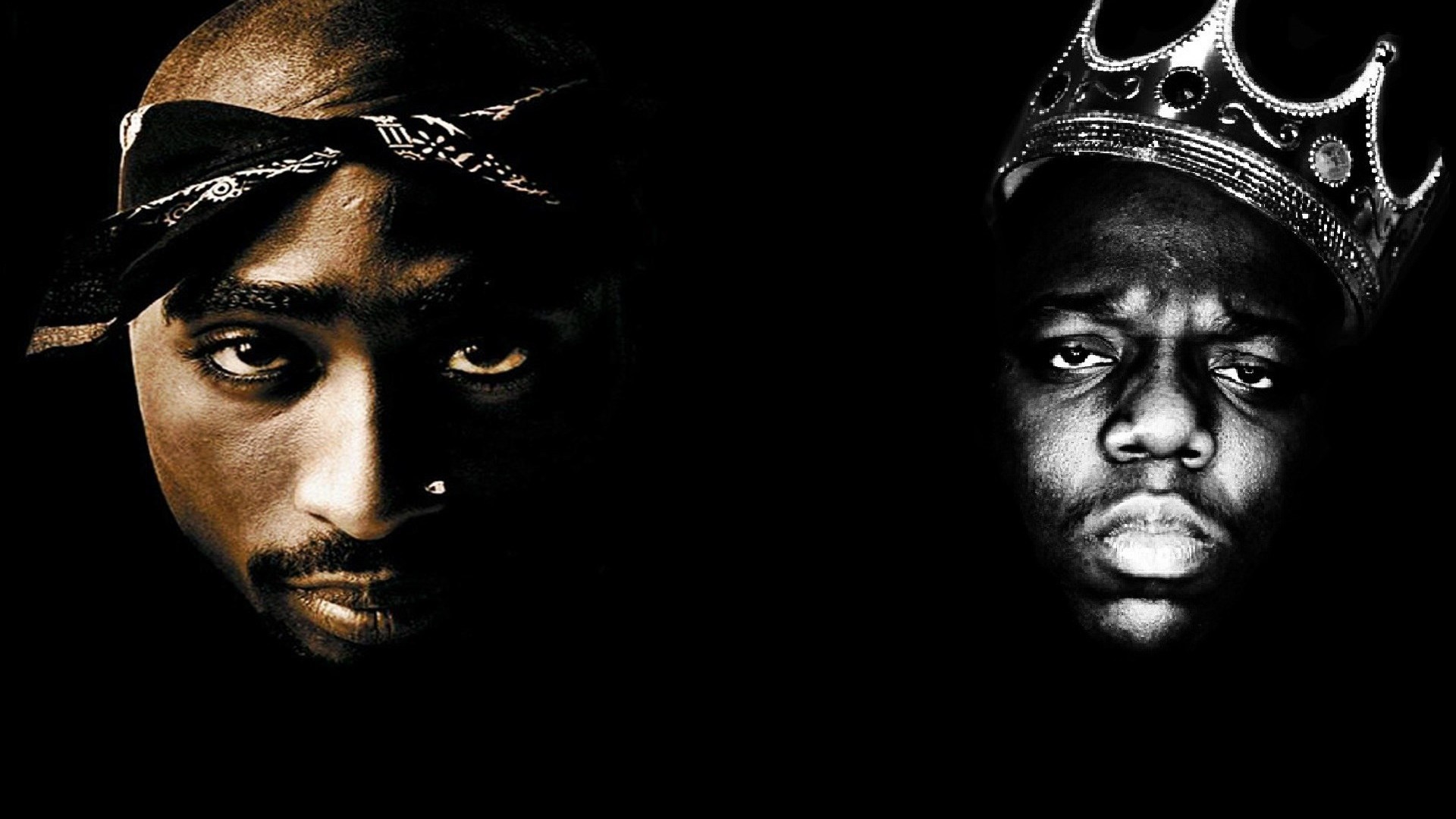 Tupac Shakur, The Notorious B.I.G., Corona, Sfondo nero, 1920x1080, wallpaper desktop