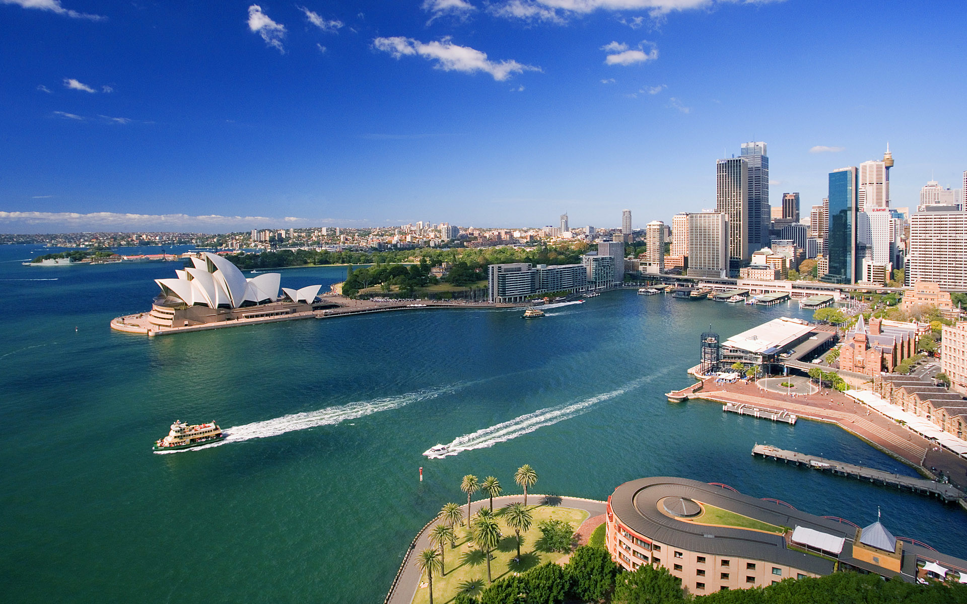Sydney Opera House, Porto di Sydney, Australia, Veduta aerea, Grattacieli, sfondo 1920x1200 per PC