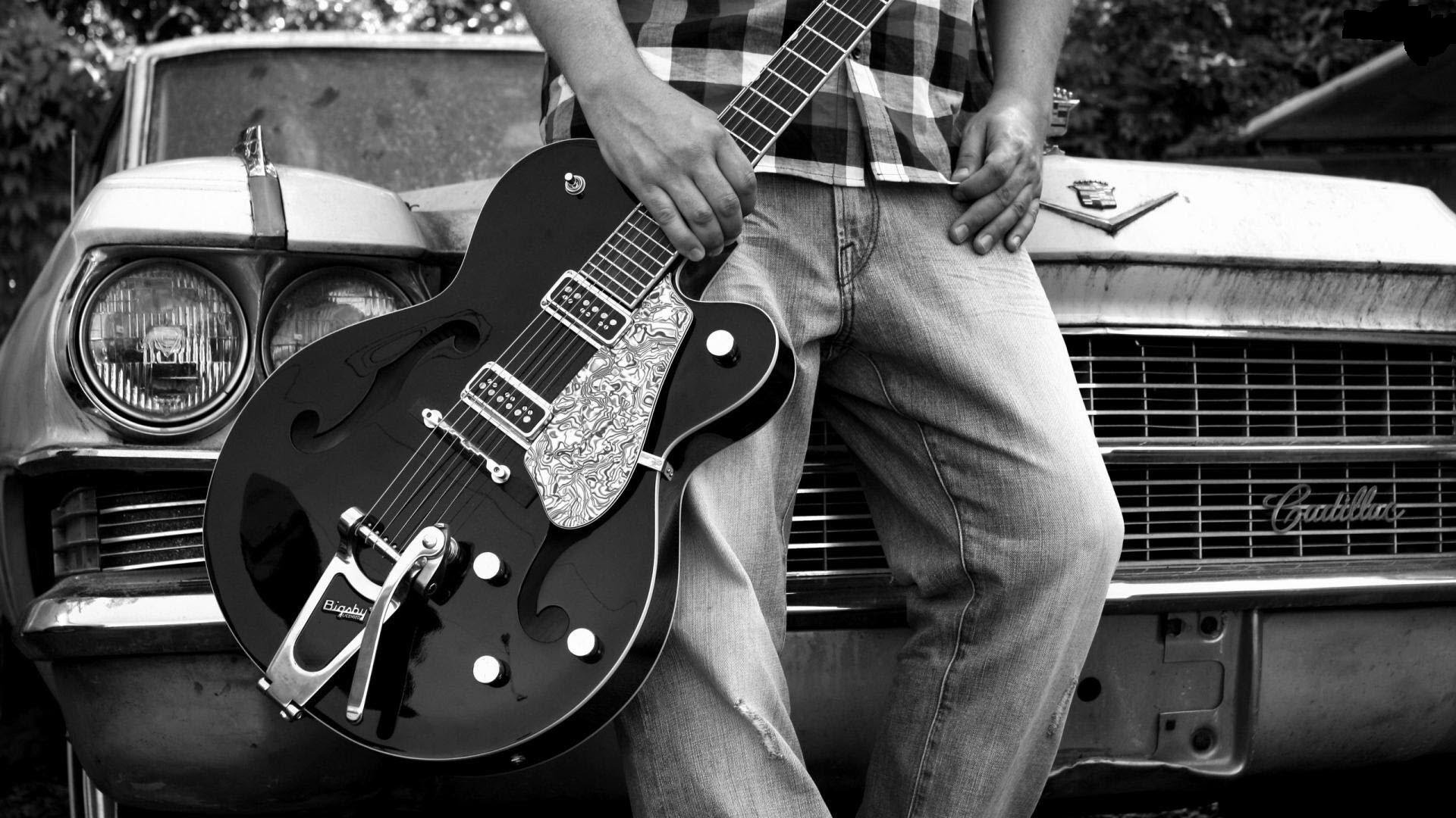 Gretsch, Chitarra, Cadillac, Bianco e nero, Full HD, wallpaper per computer