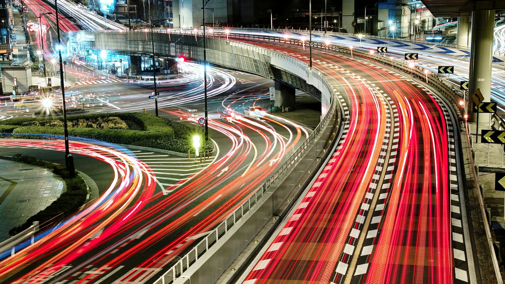 Scie luminose, Autostrada, Lunga esposizione, Città, Full HD, wallpaper per portatile