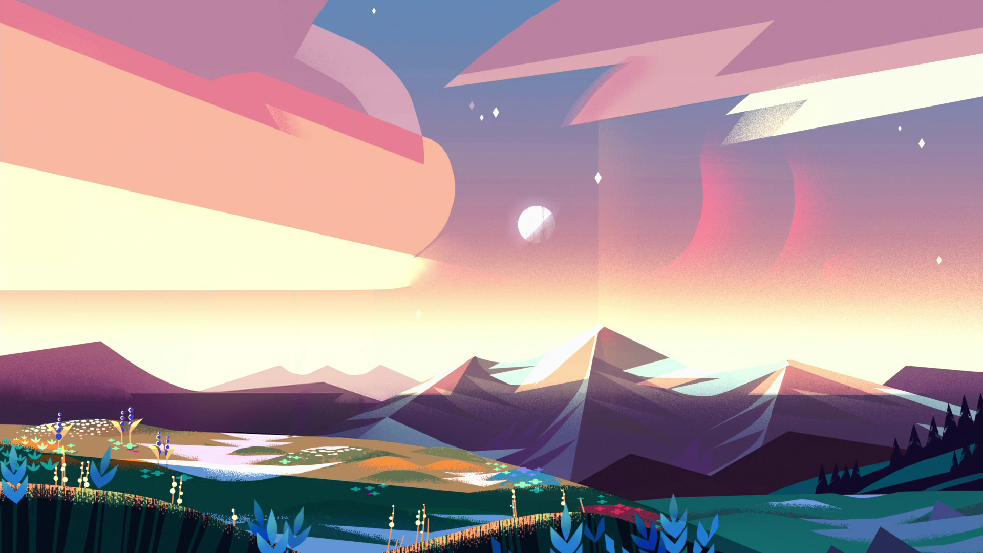 Paesaggio, Montagne, Illustrazione, Pastello, sfondo cellulare