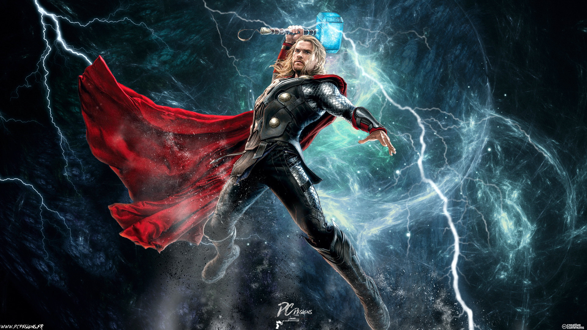 Thor, Mjolnir, Avengers, Fulmini, Arte digitale, Full HD, sfondo per PC e portatile