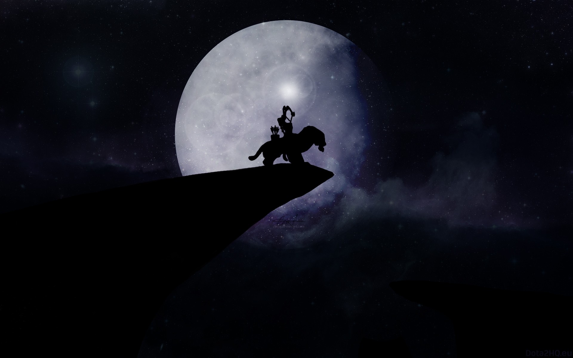 Dota 2, Luna piena, Silhouette, Scogliera, Notte, 16:10 Full HD, sfondo widescreen