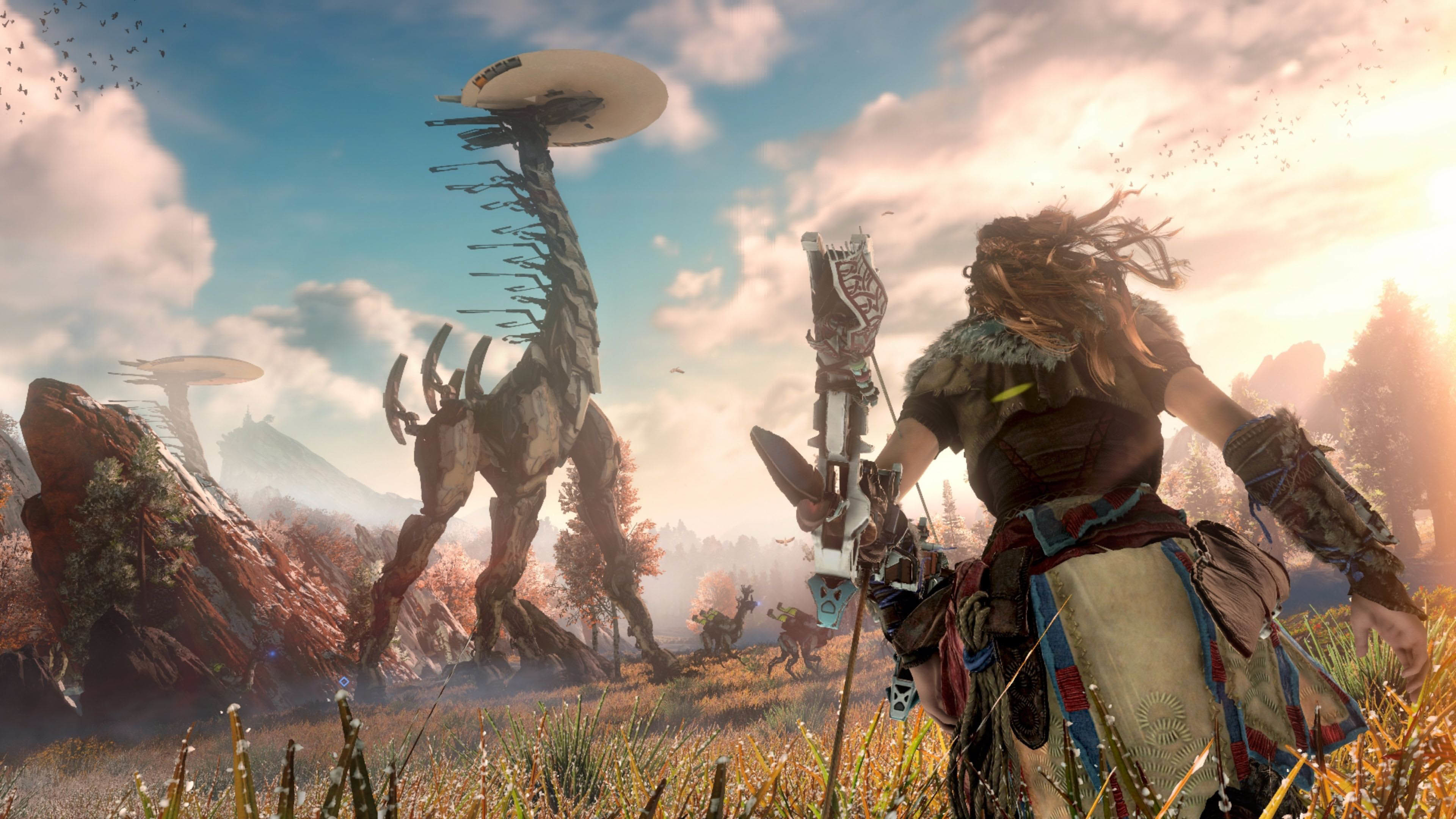Aloy, Horizon Zero Dawn, Tallneck, Lancia, 3840x2160, immagine di sfondo