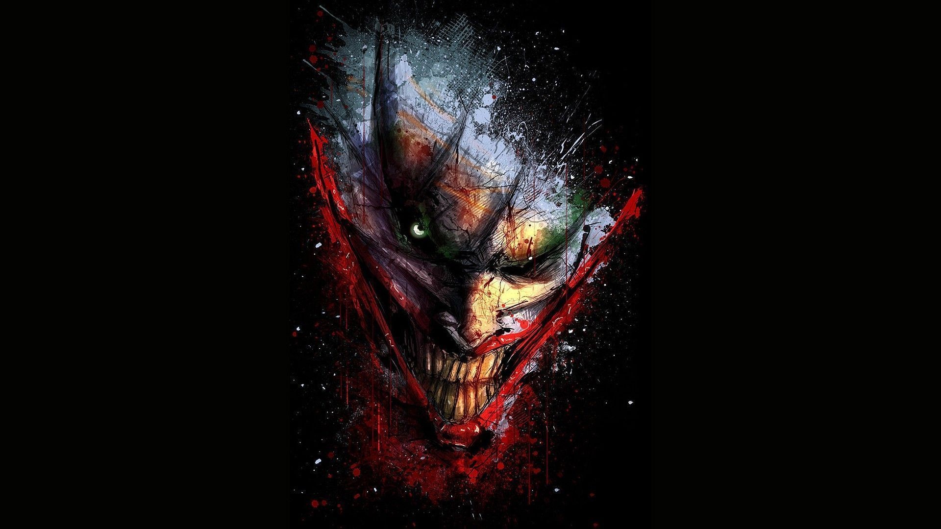 Joker, Arte digitale, Schizzi rossi, Sfondo nero, Full HD, wallpaper per portatile