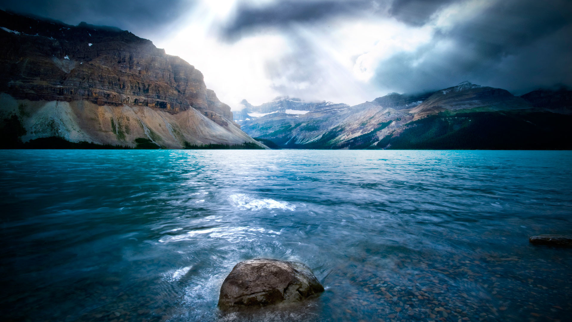 Lago Bow, Montagne, Canada, Nuvole, 16:9 Full HD, wallpaper widescreen