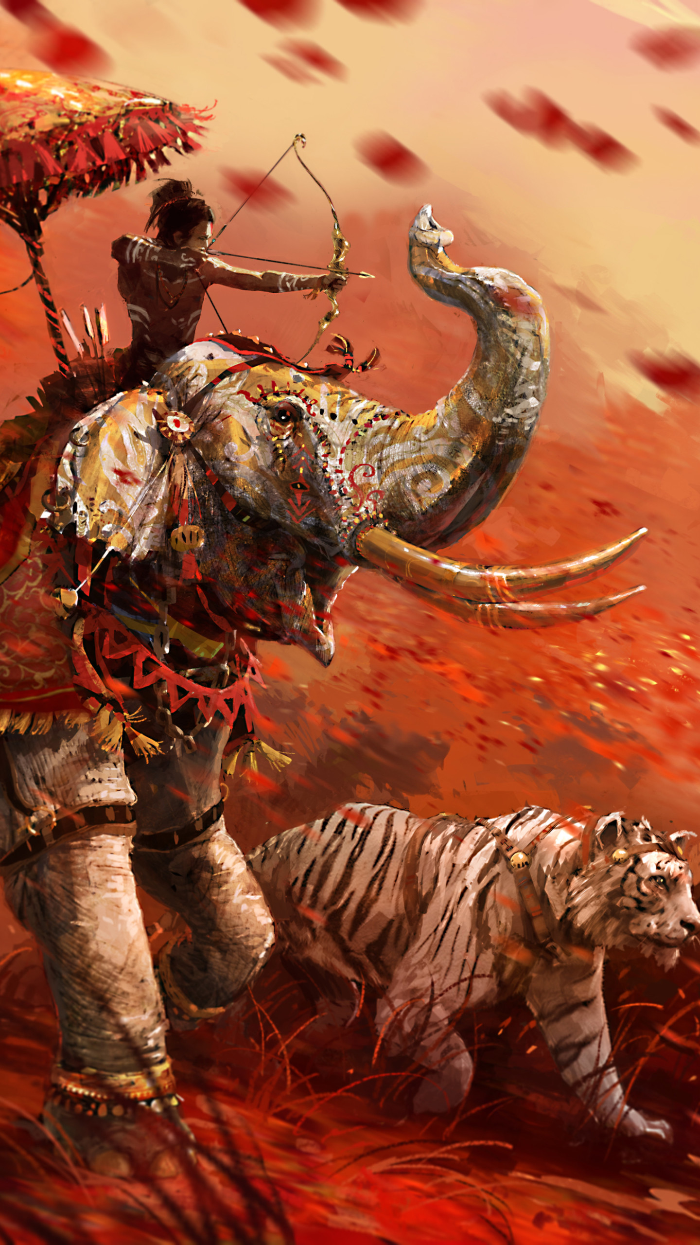 Far Cry 4, Elefante, Tigre, Arciere, QHD+, schermata di blocco del cellulare