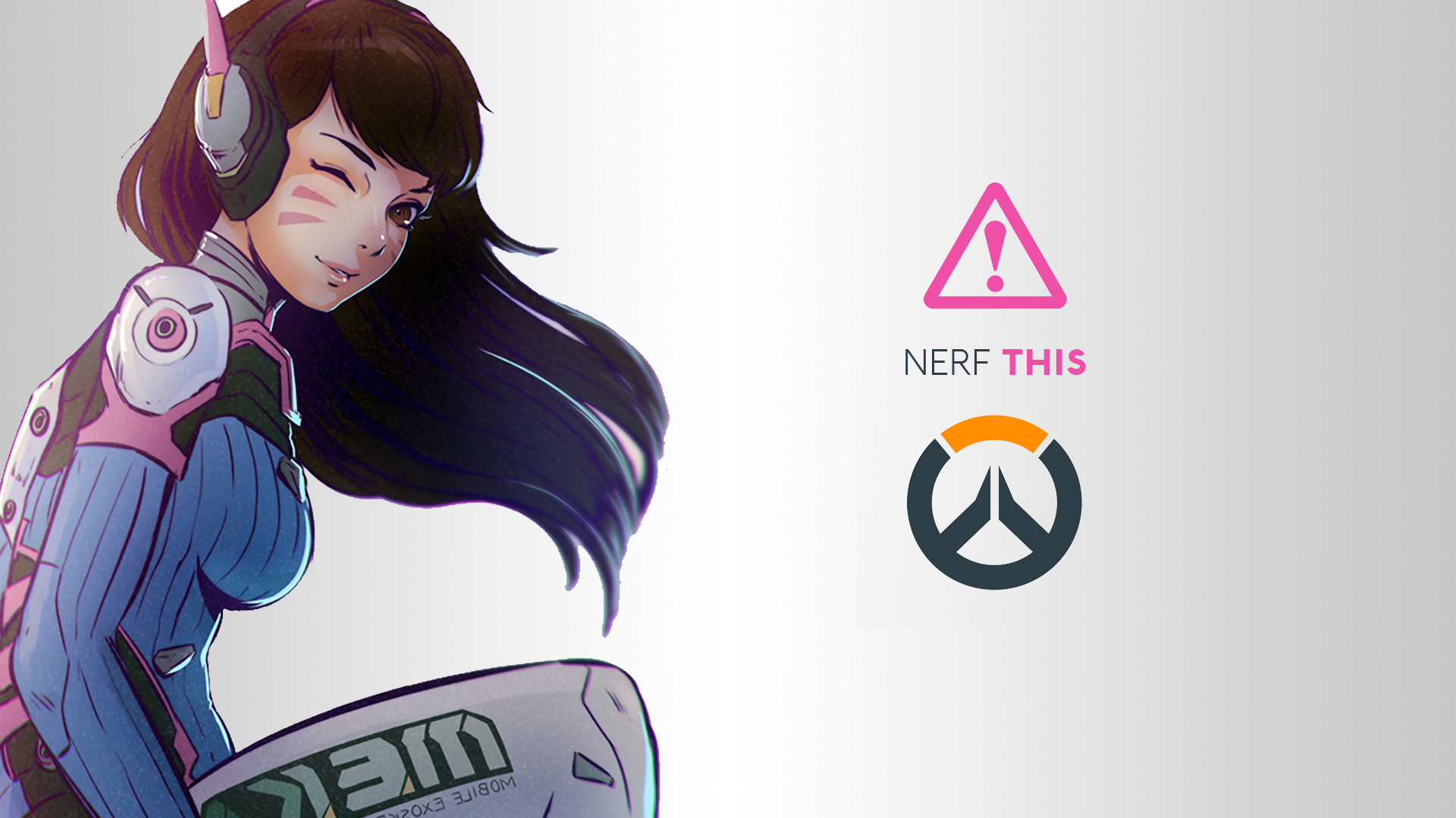 Overwatch, D.Va, Nerf This, Sfondo bianco, Full HD, wallpaper per computer