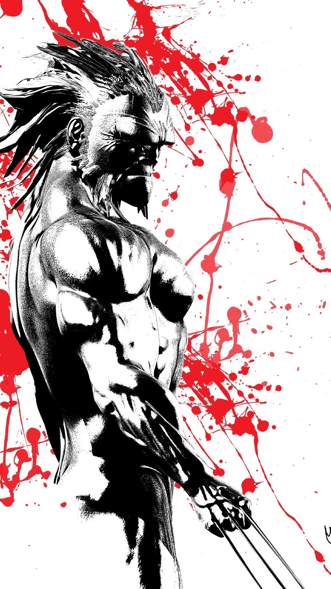 Wolverine, Marvel, Schizzi rossi, Inchiostro, Full HD, sfondo per iPhone e Android