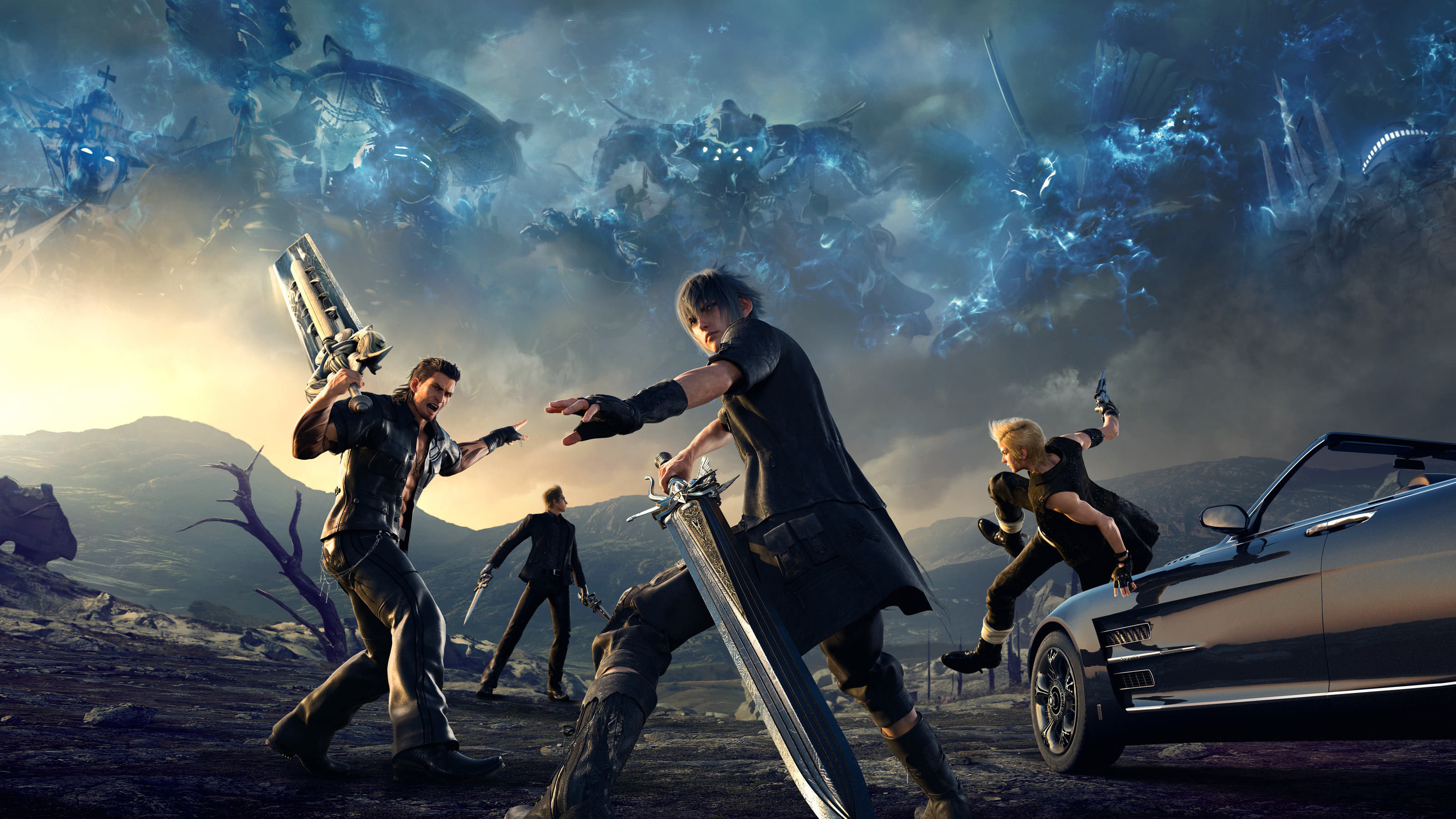 Noctis Lucis Caelum, Gladiolus Amicitia, Prompto Argentum, Ignis Scientia, Regalia, Final Fantasy XV, immagine di sfondo
