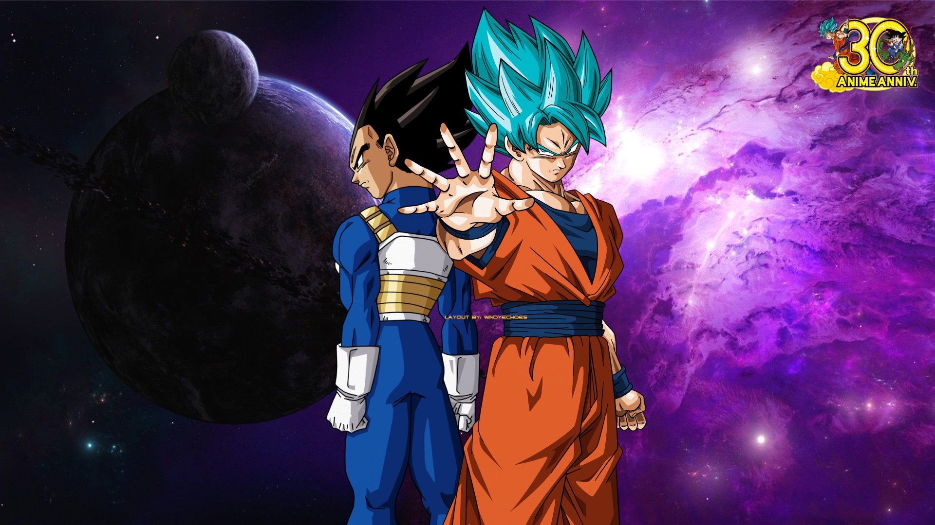 Goku, Vegeta, Dragon Ball Super, Spazio, Viola, 16:9 Full HD, sfondo widescreen