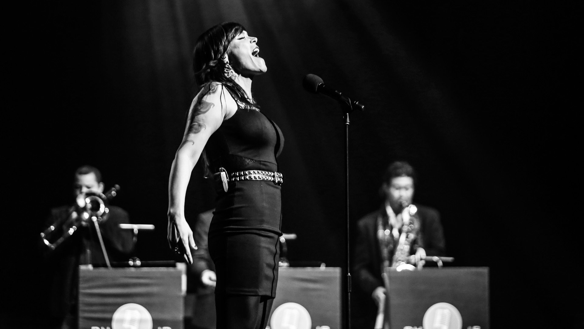 Cantante jazz, Concerto, Big band, Bianco e nero, Full HD, sfondo per portatile