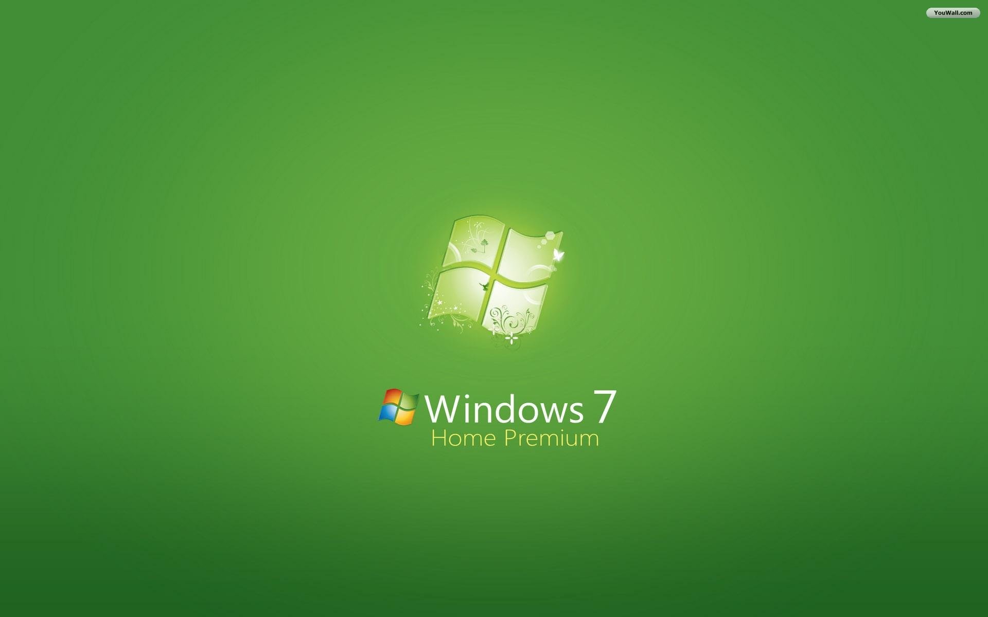 Windows 7 Home Premium, Logo Windows, Sfondo verde, 16:10 Full HD, wallpaper widescreen