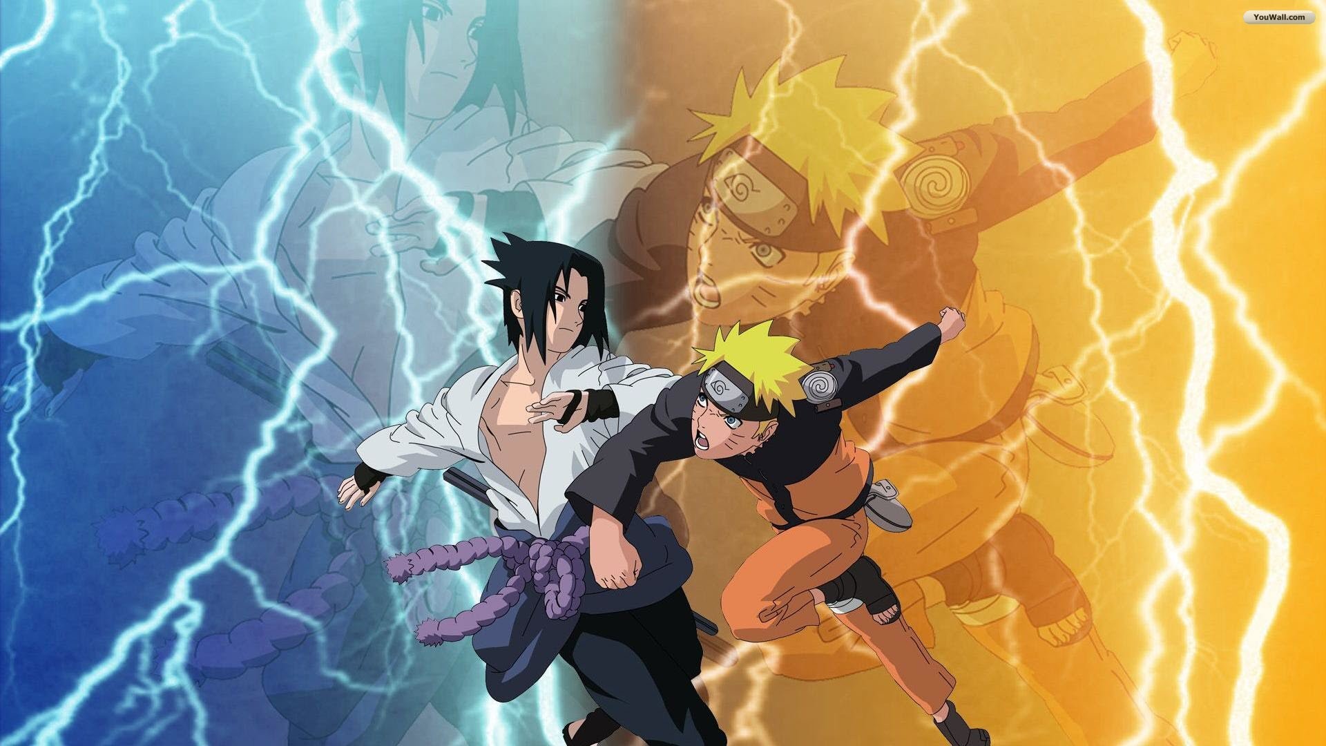 Sasuke Uchiha, Naruto Uzumaki, Fulmini, Naruto Shippuden, 1920x1080, immagine di sfondo