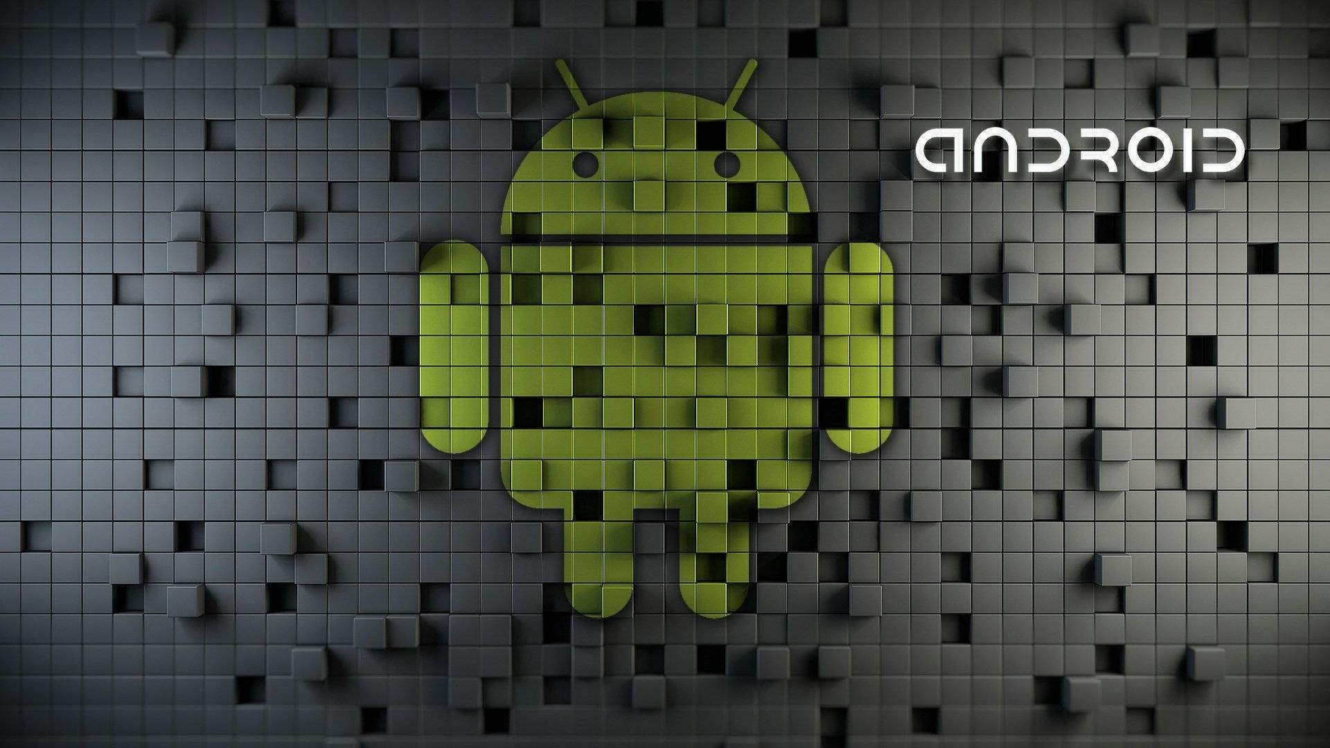 Android, Logo, Cubi 3D, Grigio, 16:9 Full HD, wallpaper widescreen