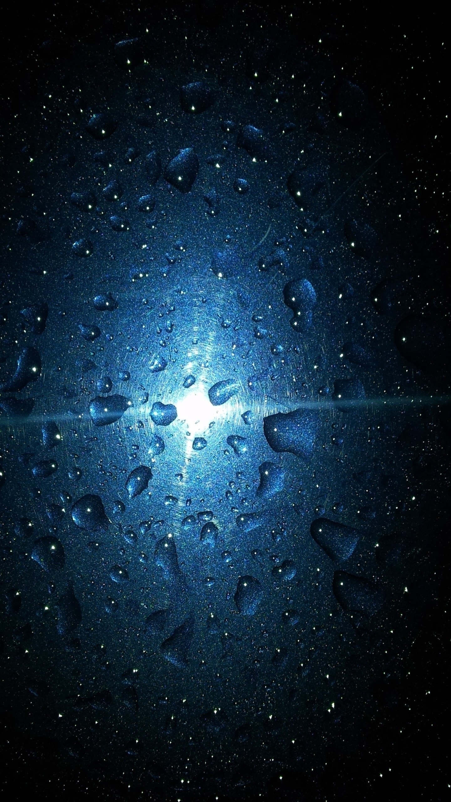 Gocce d'acqua, Luce, Blu, Sfondo scuro, QHD+, schermata di blocco del cellulare
