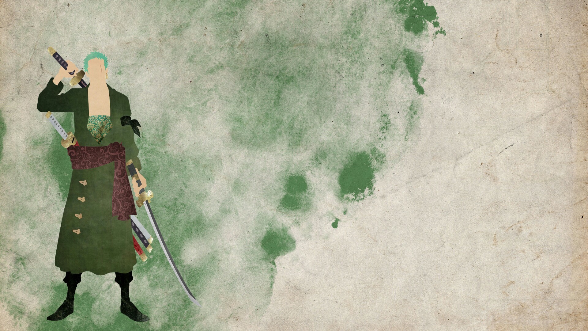 Roronoa Zoro, One Piece, Katane, Acquerello, Minimalista, 1920x1080, immagine di sfondo