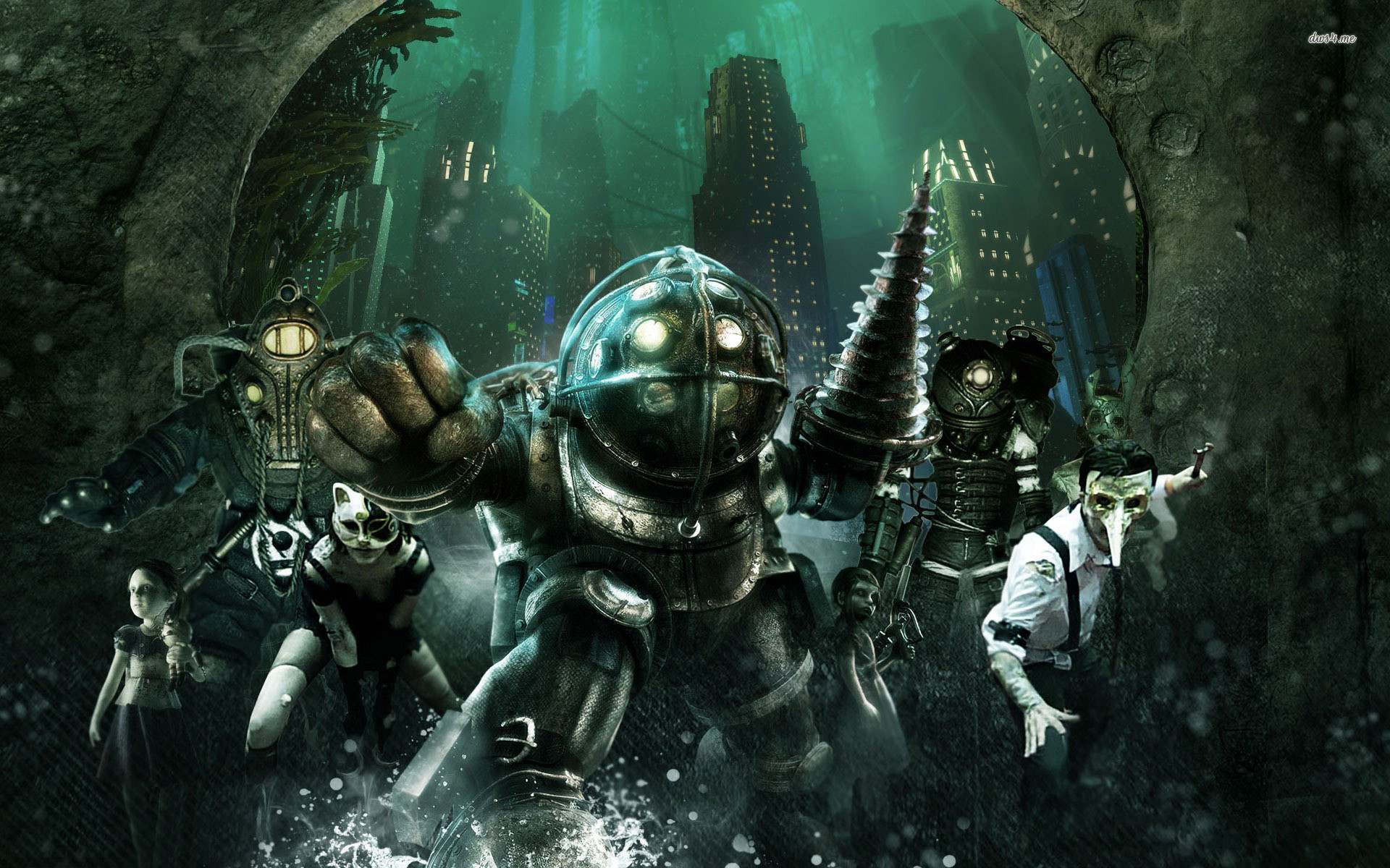 Big Daddy, Little Sister, BioShock, Rapture, Sott'acqua, 1920x1200, immagine di sfondo