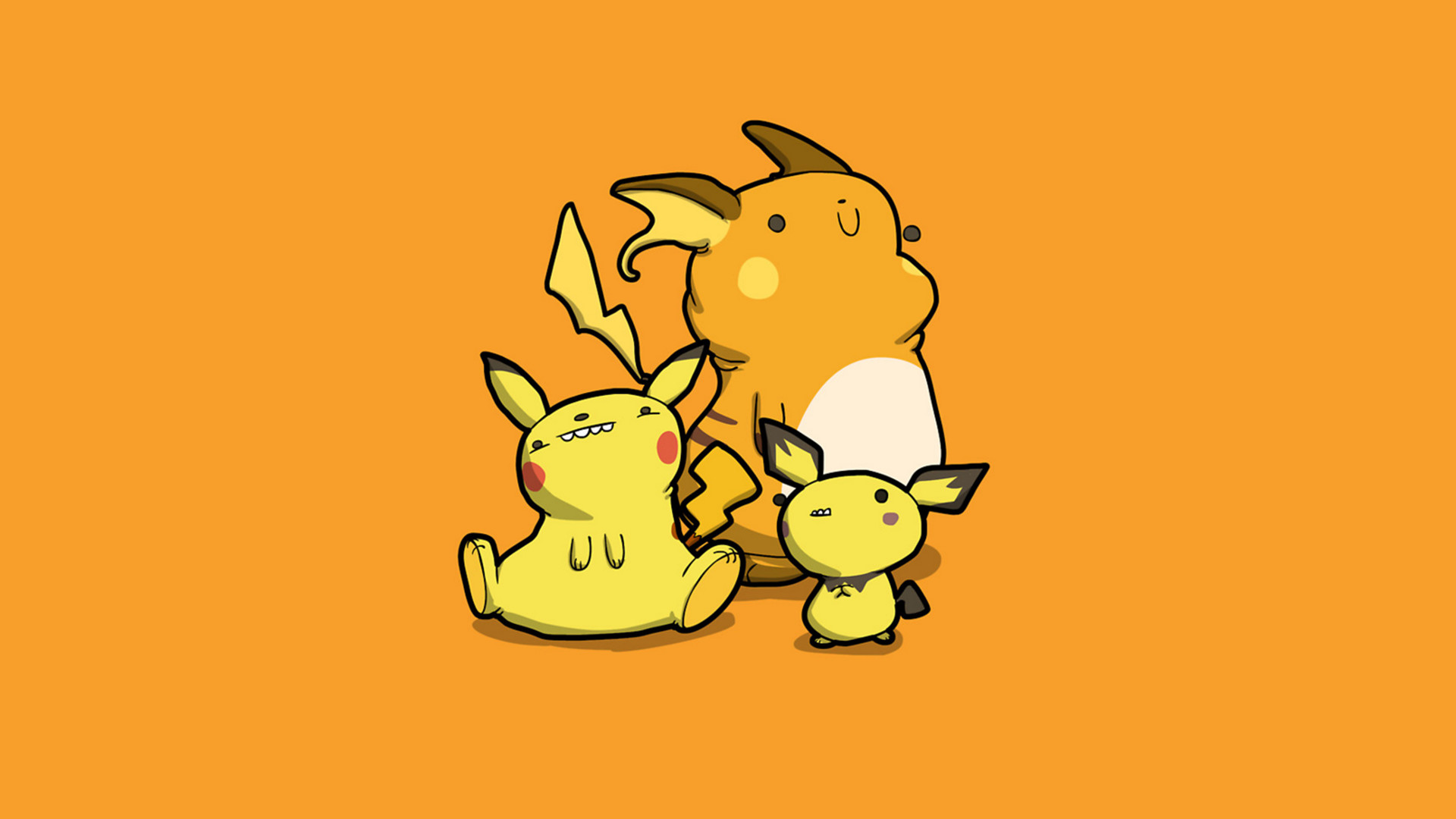 Pichu, Pikachu, Raichu, Pokémon, Sfondo arancione, Full HD, wallpaper per PC