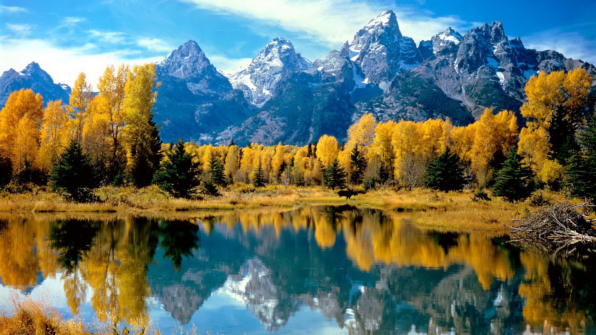 Grand Teton, Wyoming, Lago, Autunno, Riflesso, Full HD, immagine di sfondo PC
