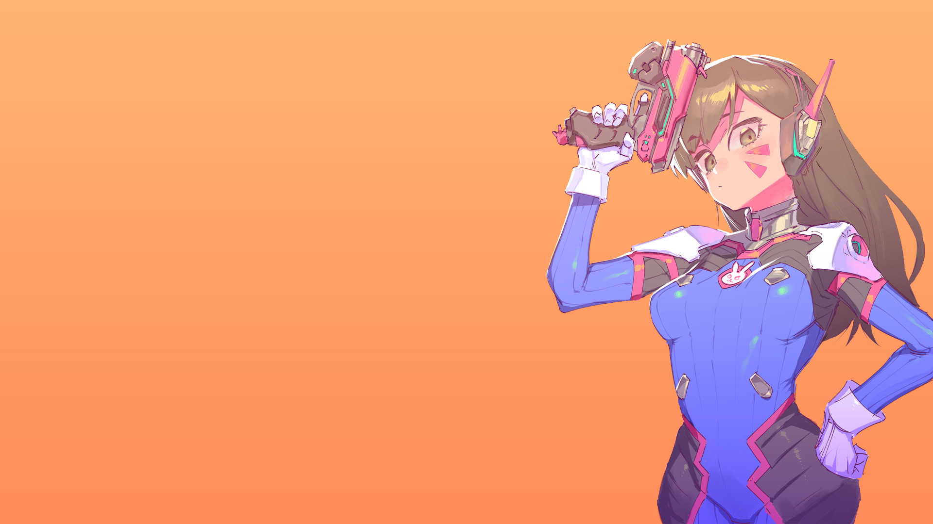 D.Va, Overwatch, Pistola, Sfondo arancione, Full HD, wallpaper per computer