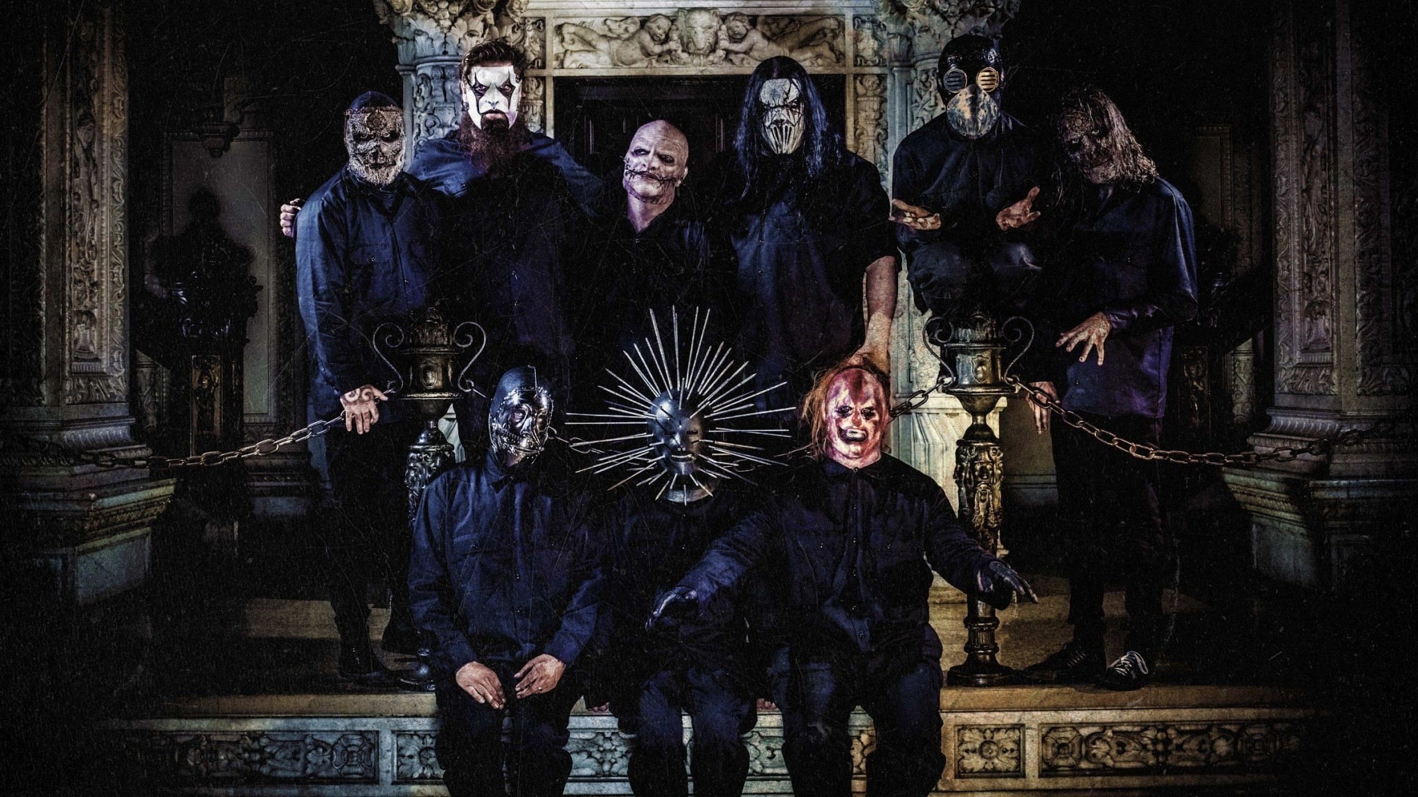 Slipknot, .5: The Gray Chapter, Foto di gruppo, Sala gotica, Full HD, sfondo Windows 11