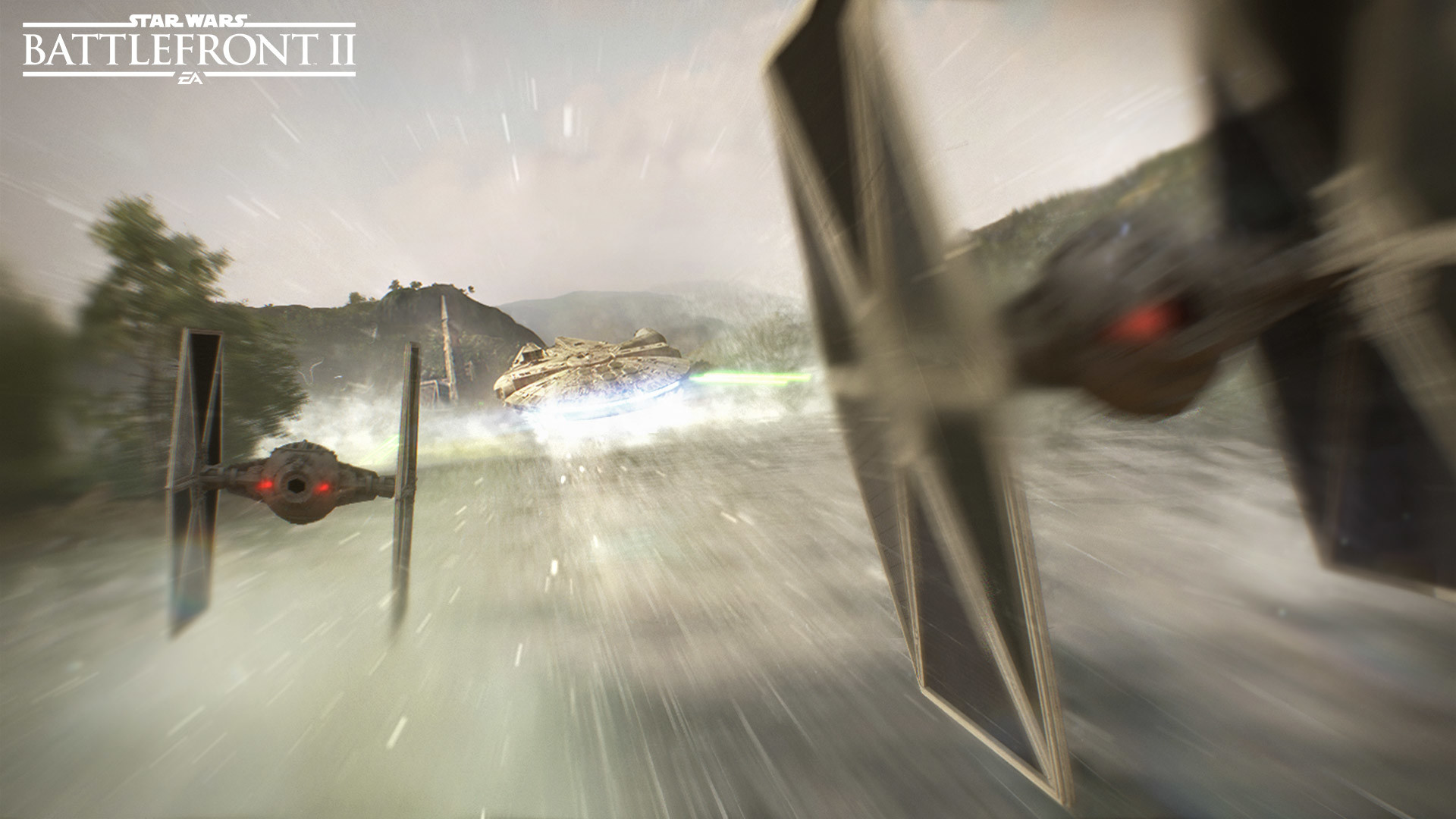 Star Wars Battlefront II, TIE Fighter, Millennium Falcon, Inseguimento, sfondo Windows 11