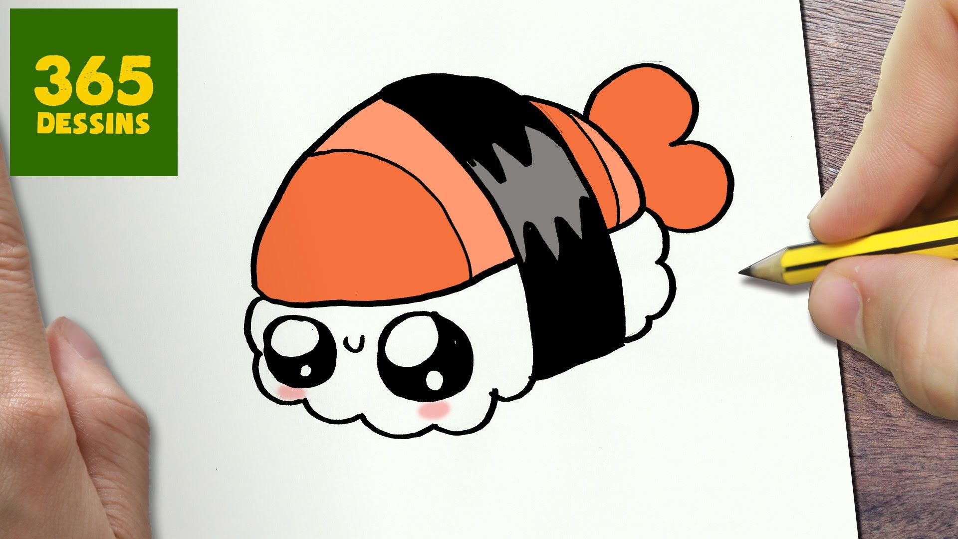Sushi kawaii, Gambero, Disegno, Tutorial, 1920x1080, immagine di sfondo