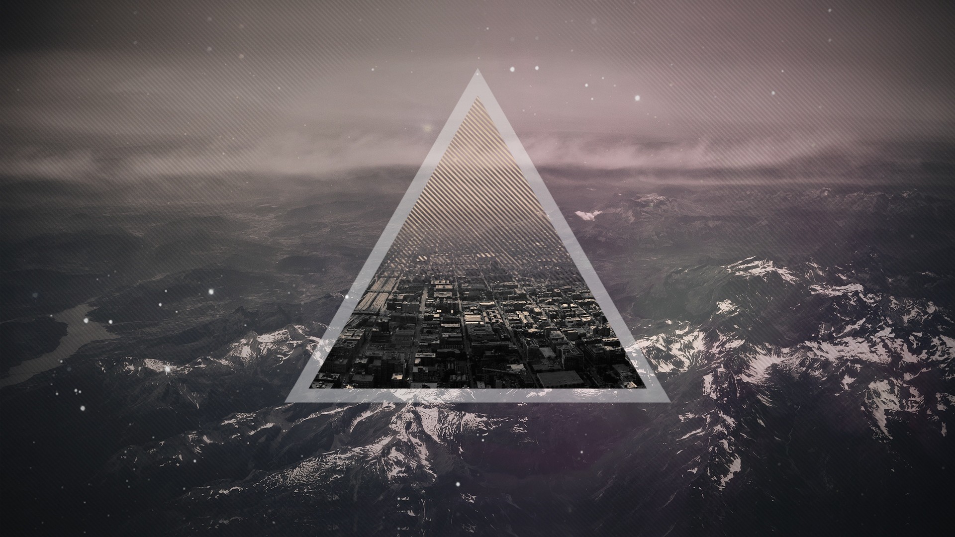 Triangolo, Montagne, Città, Minimalista, Full HD, wallpaper per computer