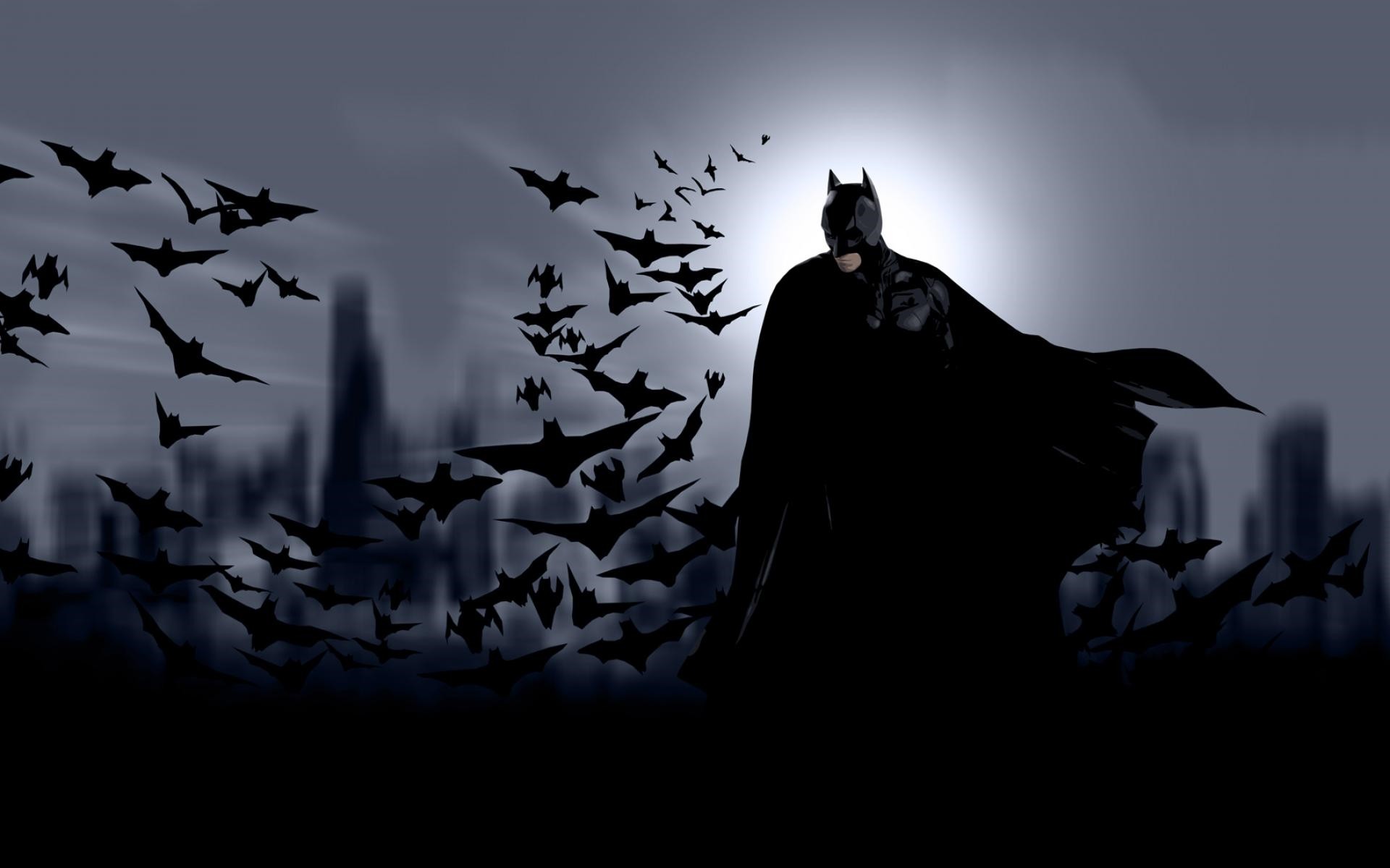 Batman, Batman Begins, DC Comics, Pipistrelli, Silhouette, Full HD, wallpaper per desktop
