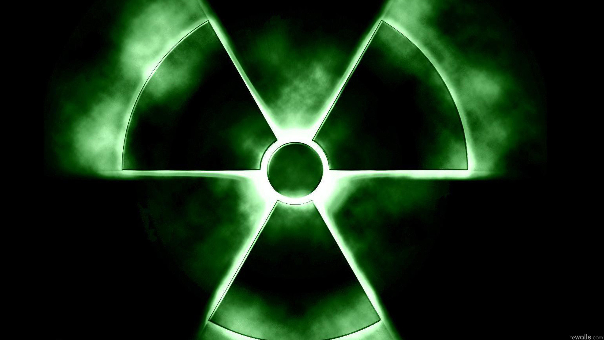 Simbolo radioattivo, Verde, Sfondo nero, 16:9 Full HD, wallpaper widescreen