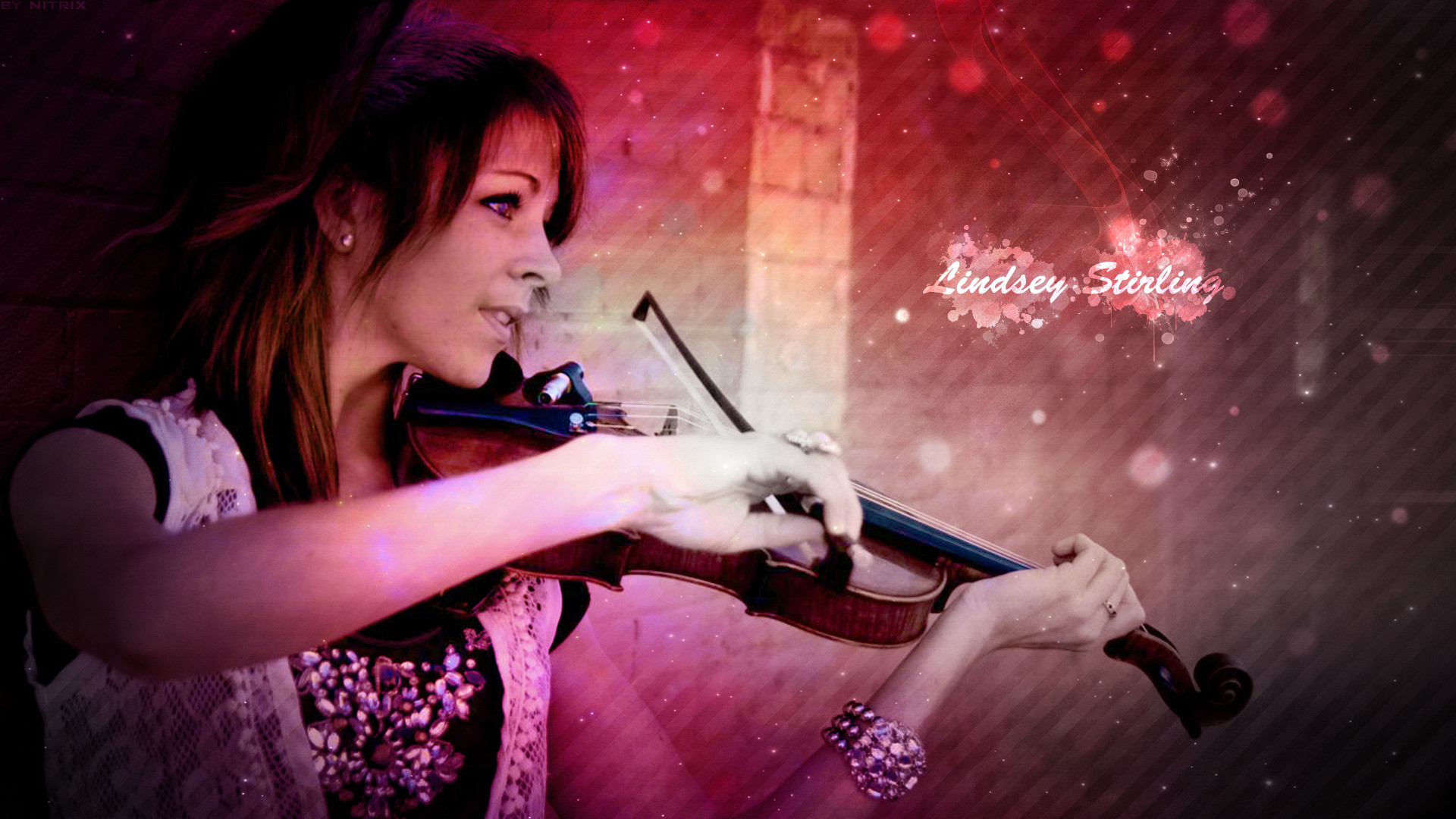 Lindsey Stirling, Violino, Rosa, Arte digitale, 1920x1080, wallpaper desktop