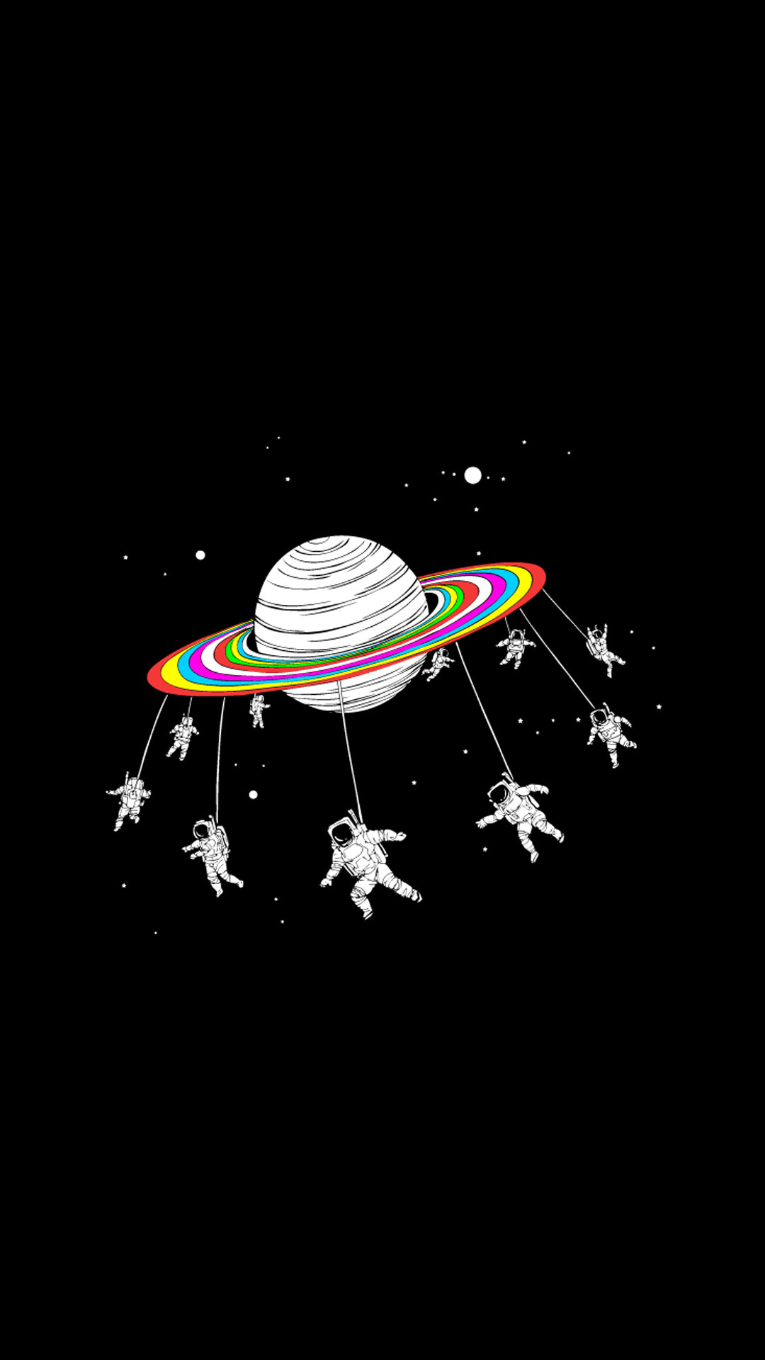 Saturno, Astronauti, Spazio, Minimalismo, Sfondo nero, Full HD, schermata di blocco del cellulare
