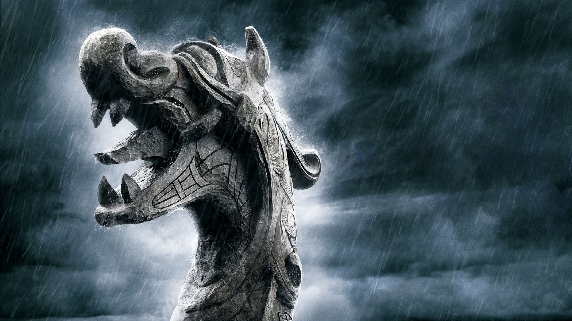 Polena di drakkar, Testa di drago, Tempesta, Vichinghi, Full HD, sfondo Windows 11